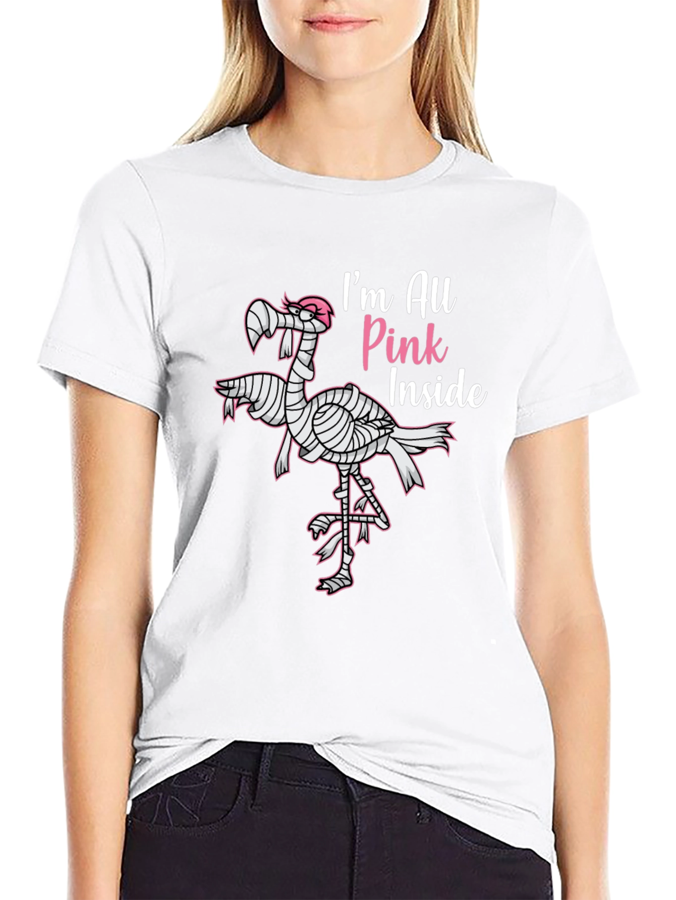 Pink Inside Mummy Flamingo Black T-Shirt