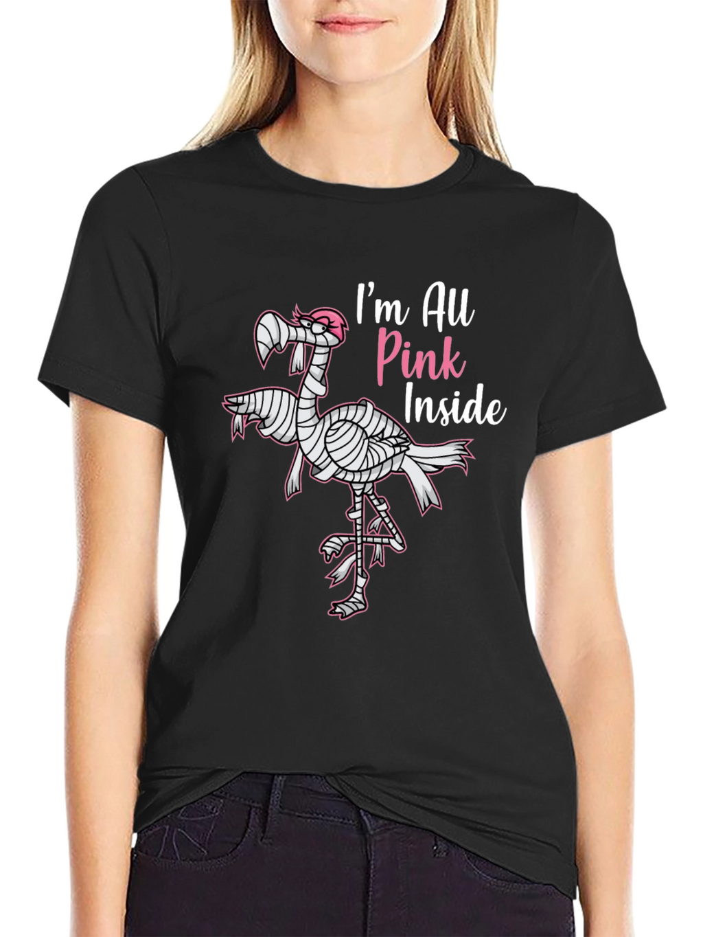 Pink Inside Mummy Flamingo Black T-Shirt
