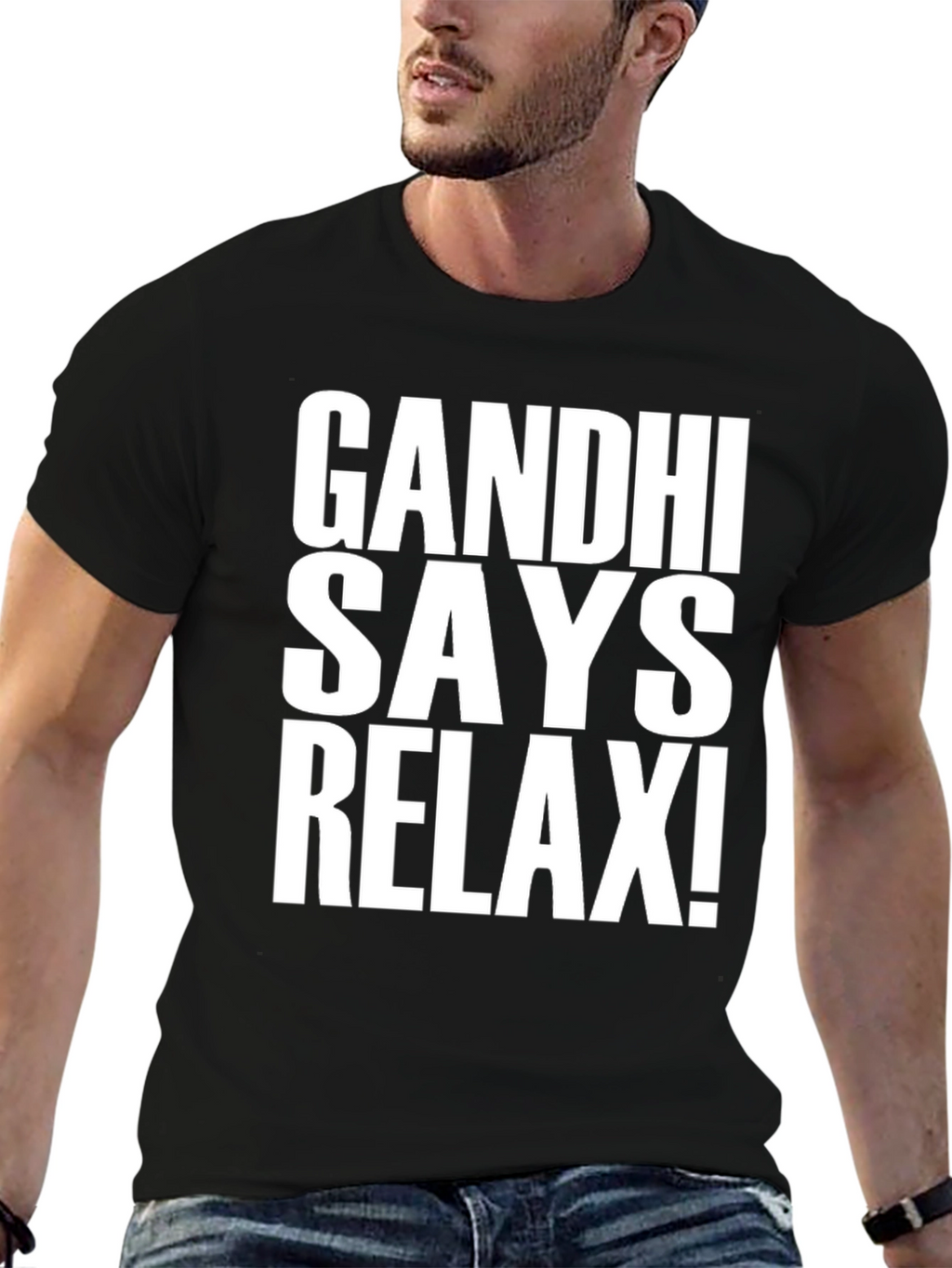 Gandhi Says Relax! Black Graphic T-Shirt