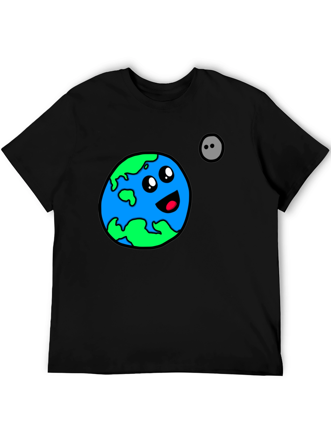 Cartoon Earth Graphic T-Shirt - Black Cotton Blend