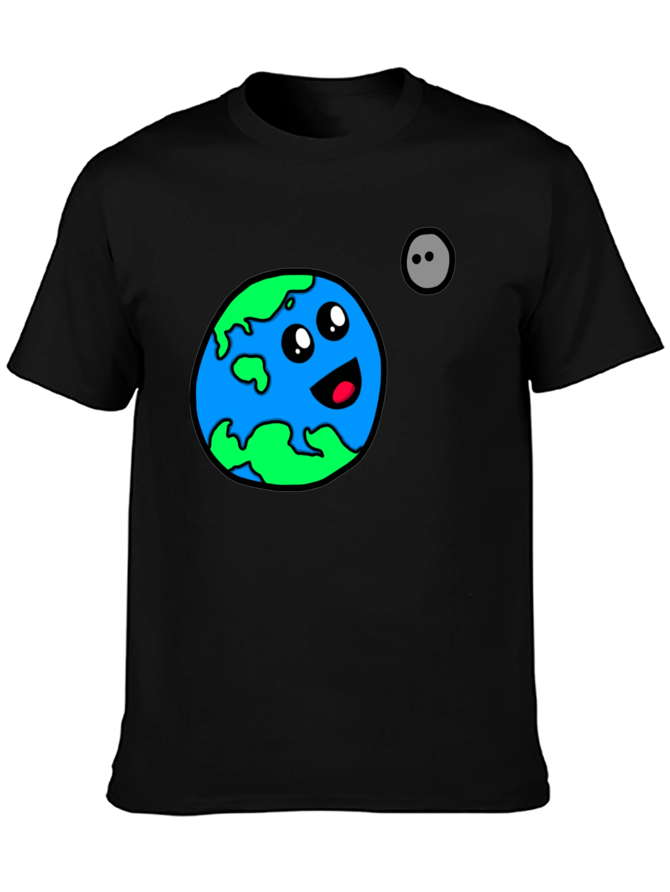 Cartoon Earth Graphic T-Shirt - Black Cotton Blend