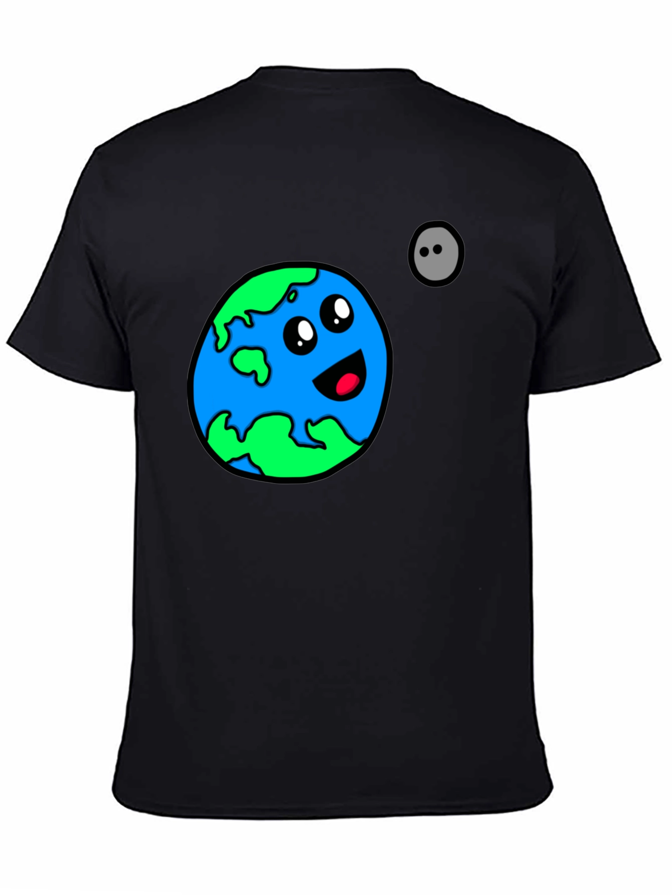 Cartoon Earth Graphic T-Shirt - Black Cotton Blend