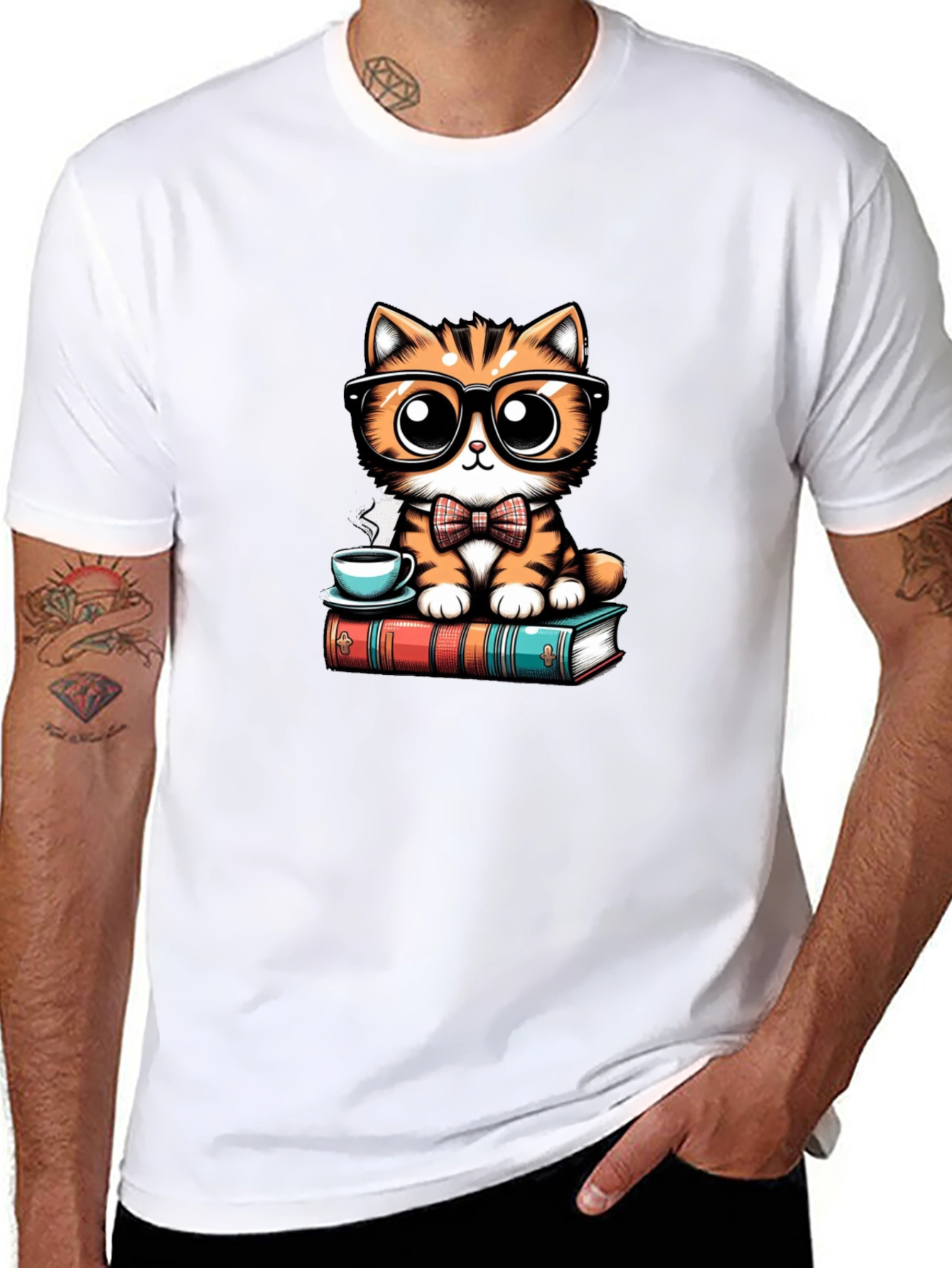 Cute Cat With Glasses Black T-Shirt