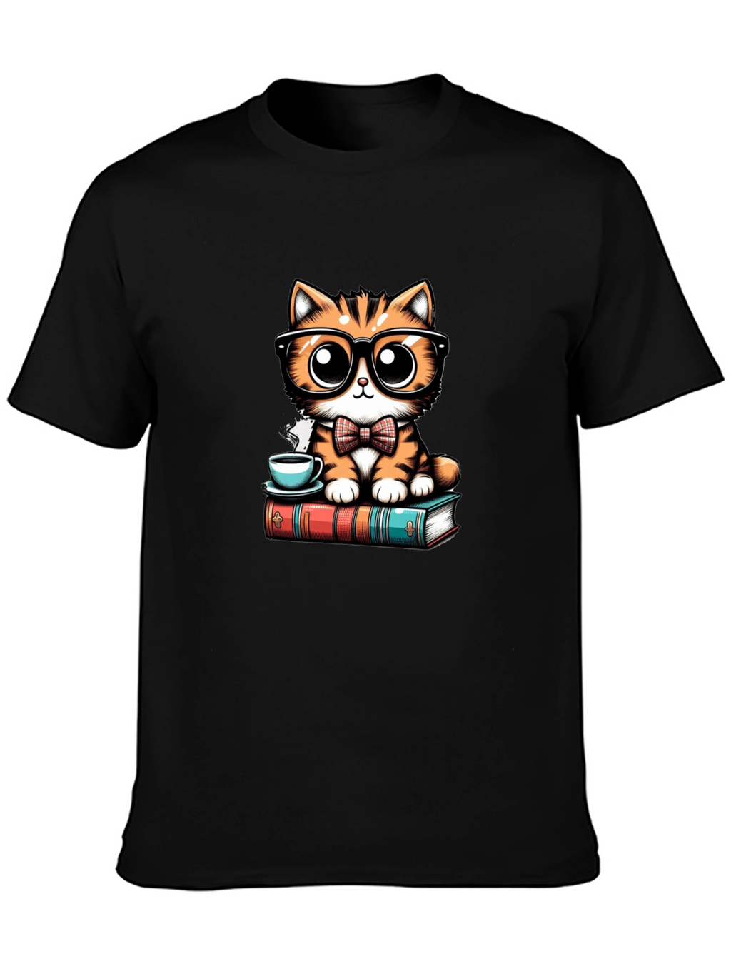 Cute Cat With Glasses Black T-Shirt