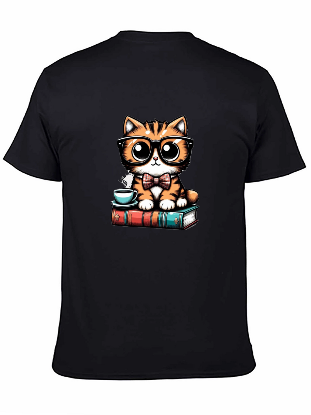 Cute Cat With Glasses Black T-Shirt