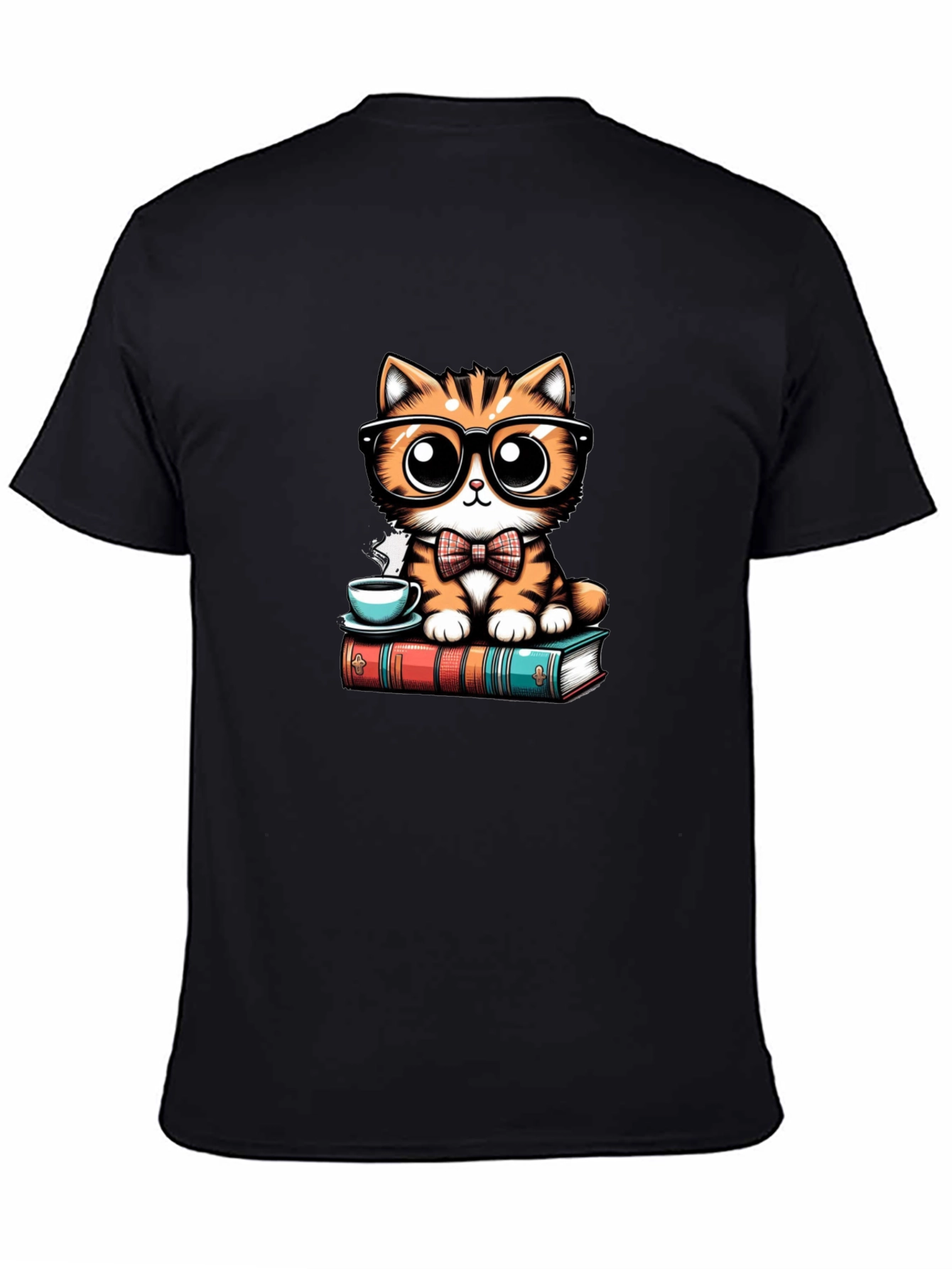 Cute Cat With Glasses Black T-Shirt