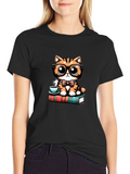 Cute Cat With Glasses Black T-Shirt