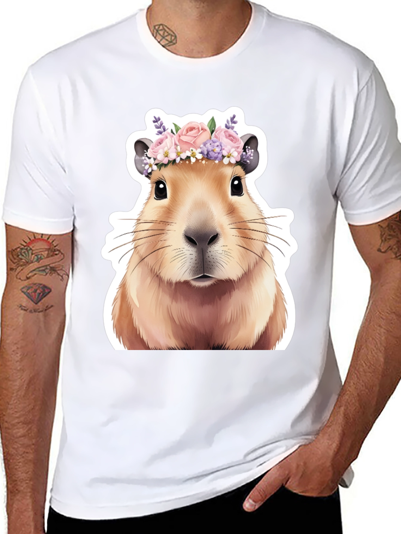 Capybara Flower Crown T-Shirt - Adorable Graphic Tee