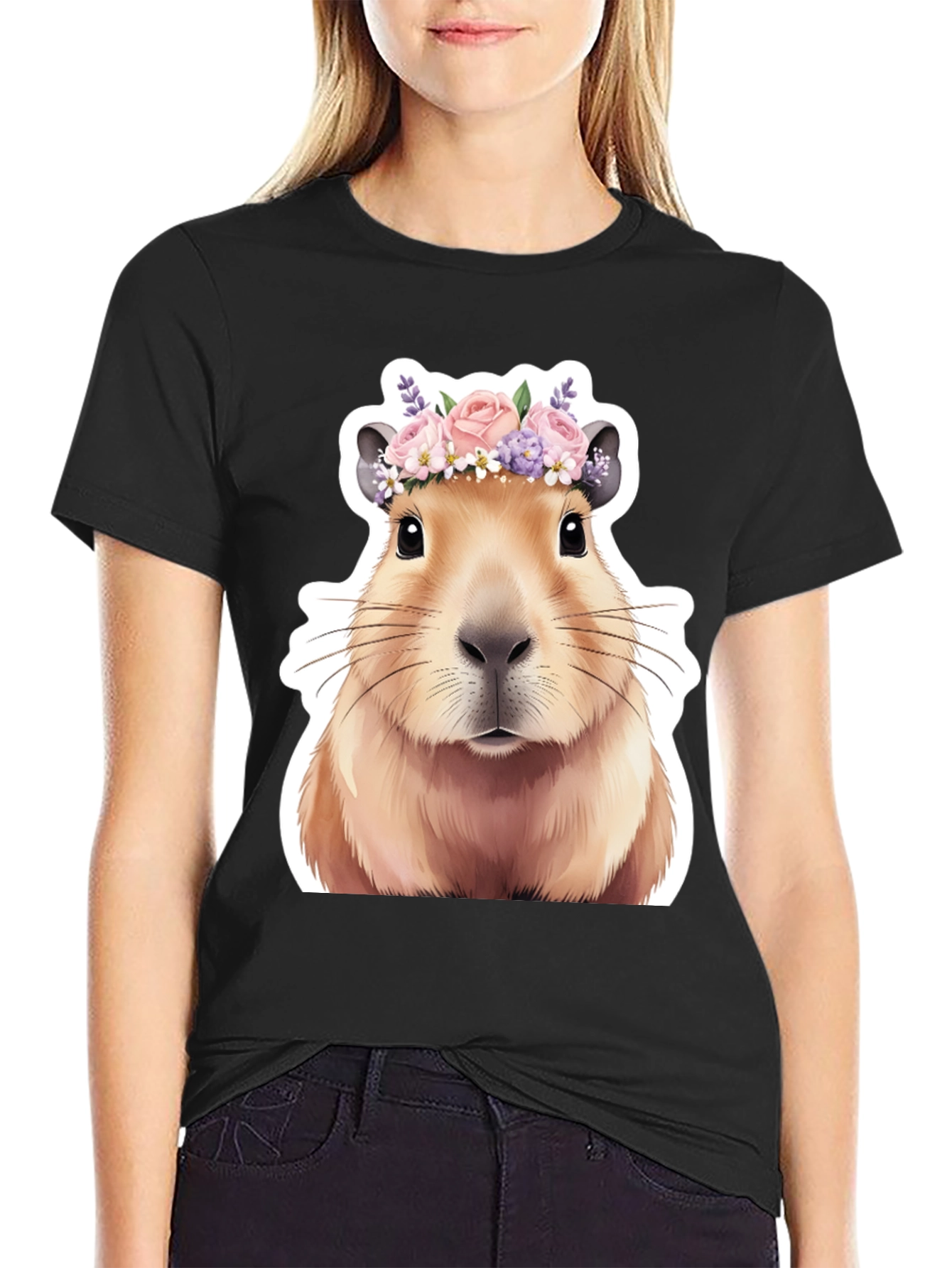 Capybara Flower Crown T-Shirt - Adorable Graphic Tee