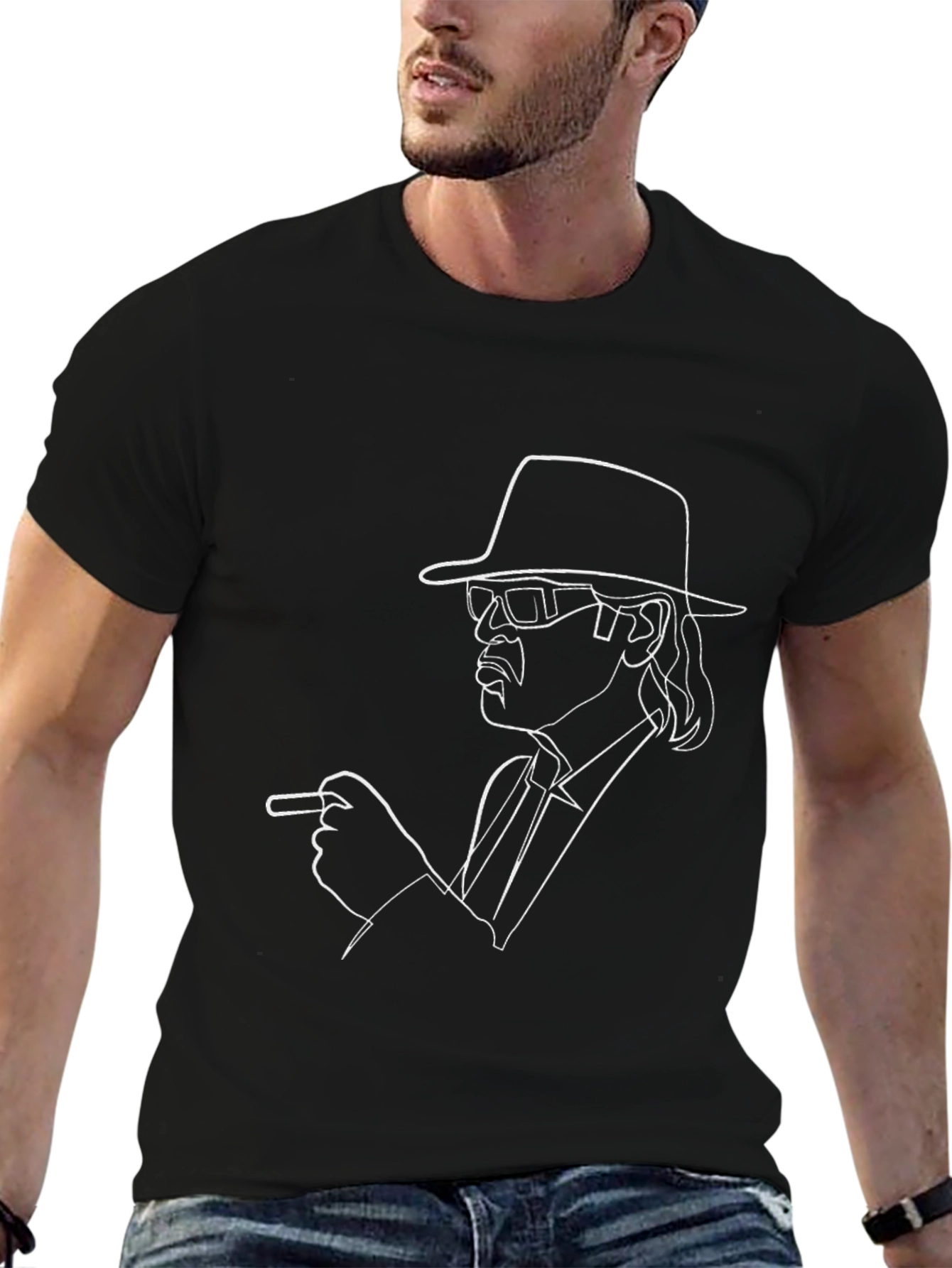 Cool Black T-Shirt with Line Art Graphic