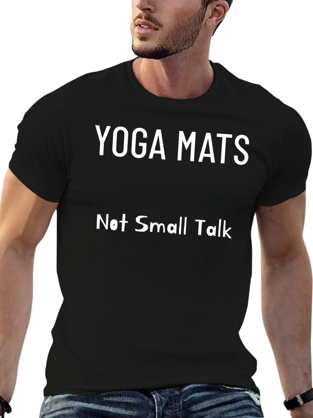 Yoga Mats Not Small Talk Black Graphic T-Shirt
