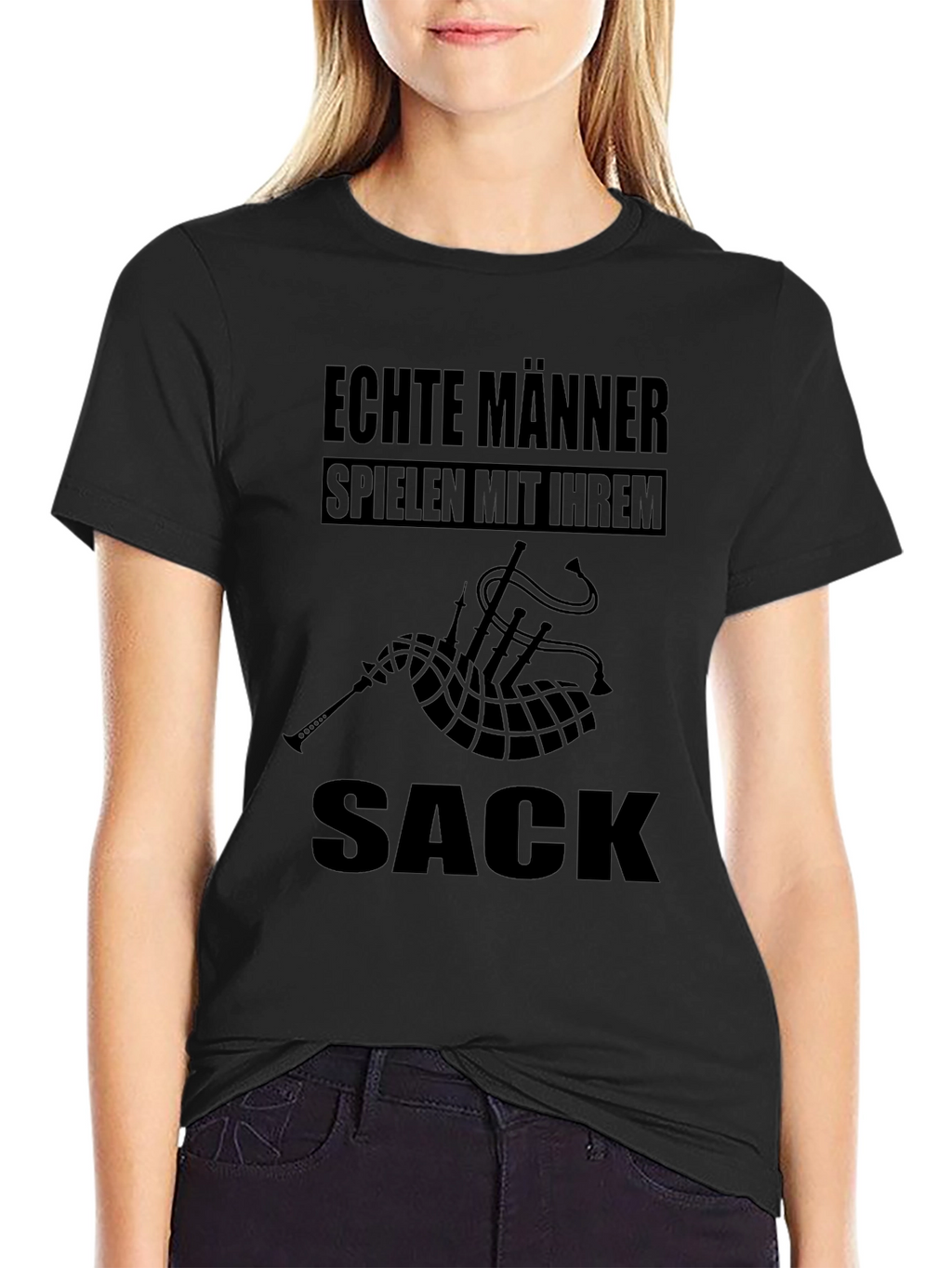 Echte Manner Spielen Mit Ihrem Sack Bagpipe Black T-Shirt