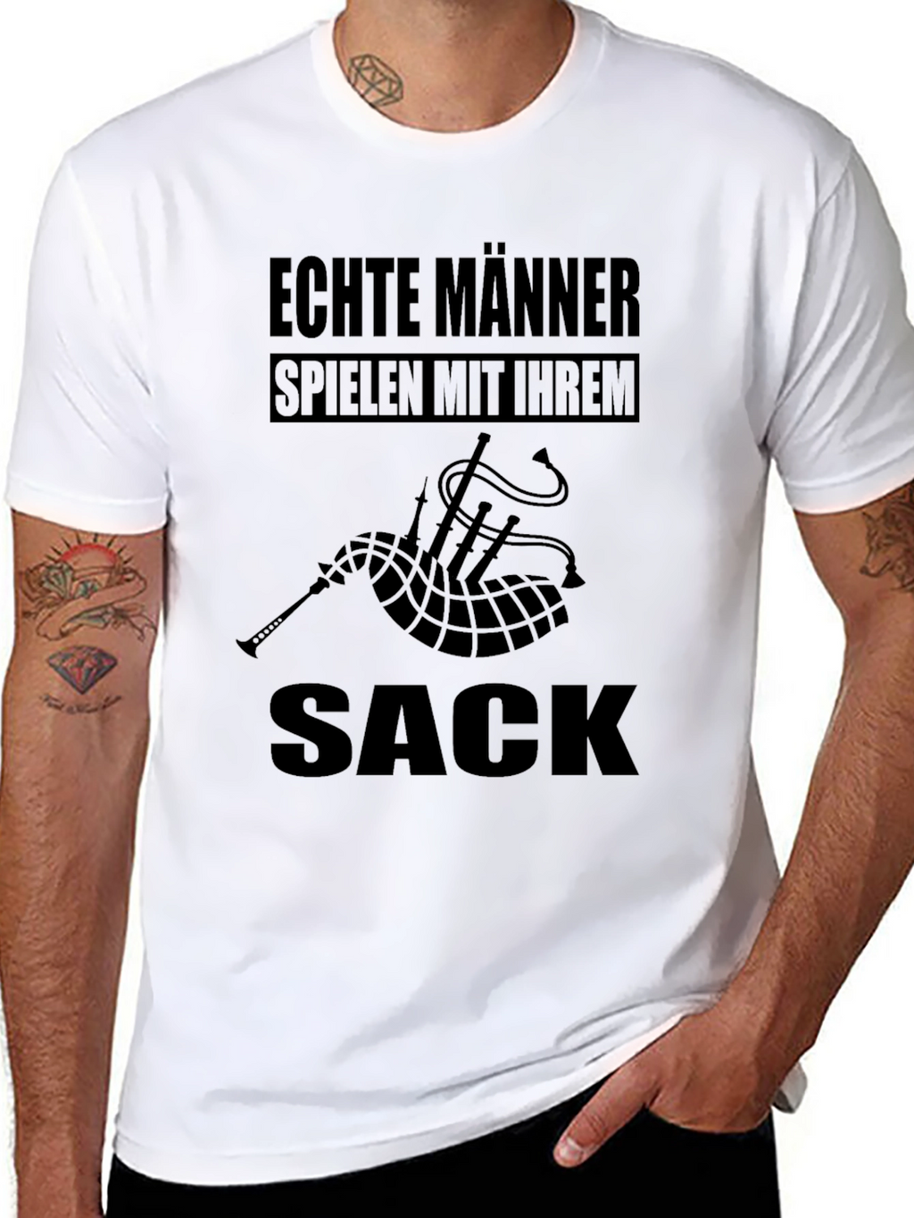 Echte Manner Spielen Mit Ihrem Sack Bagpipe Black T-Shirt
