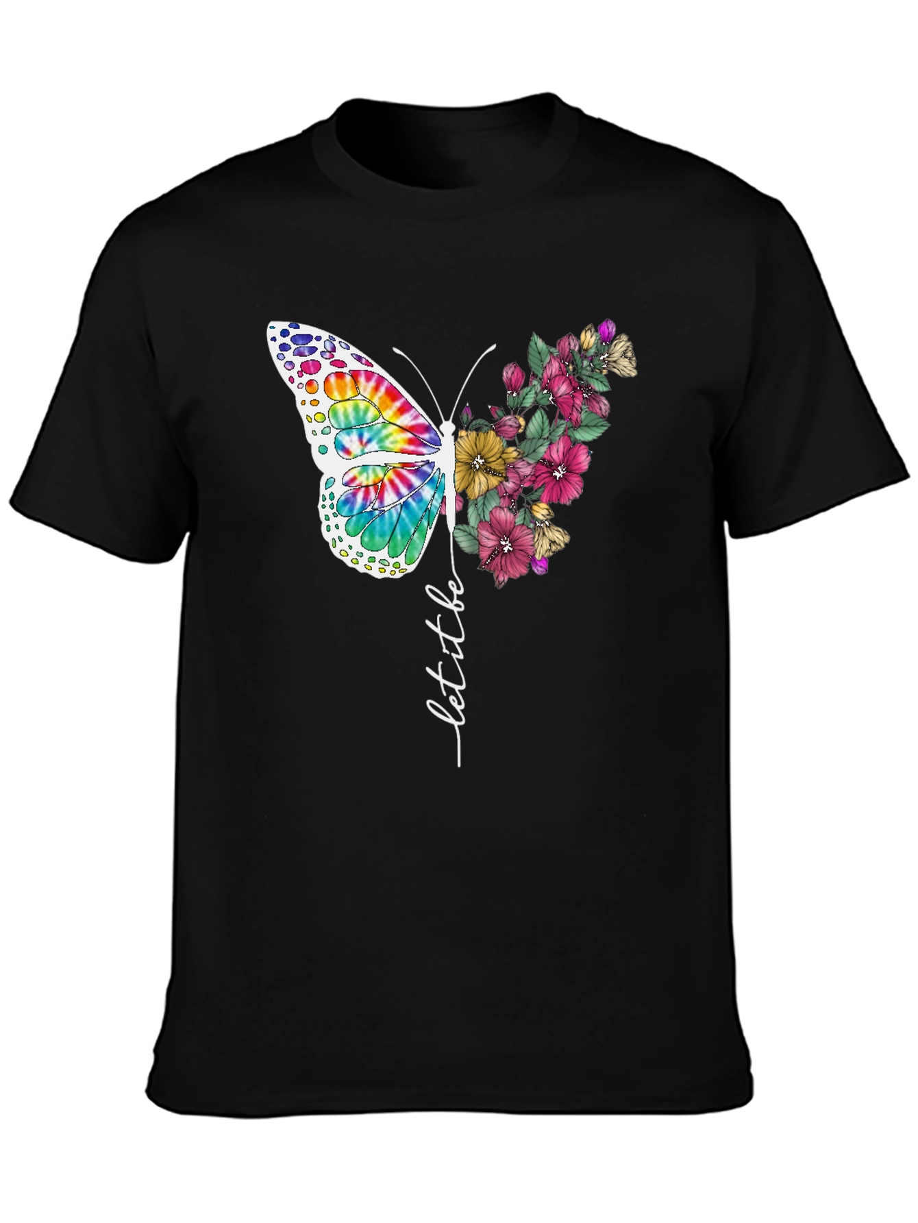 Butterfly Floral Graphic Tee - Let It Be Black T-Shirt