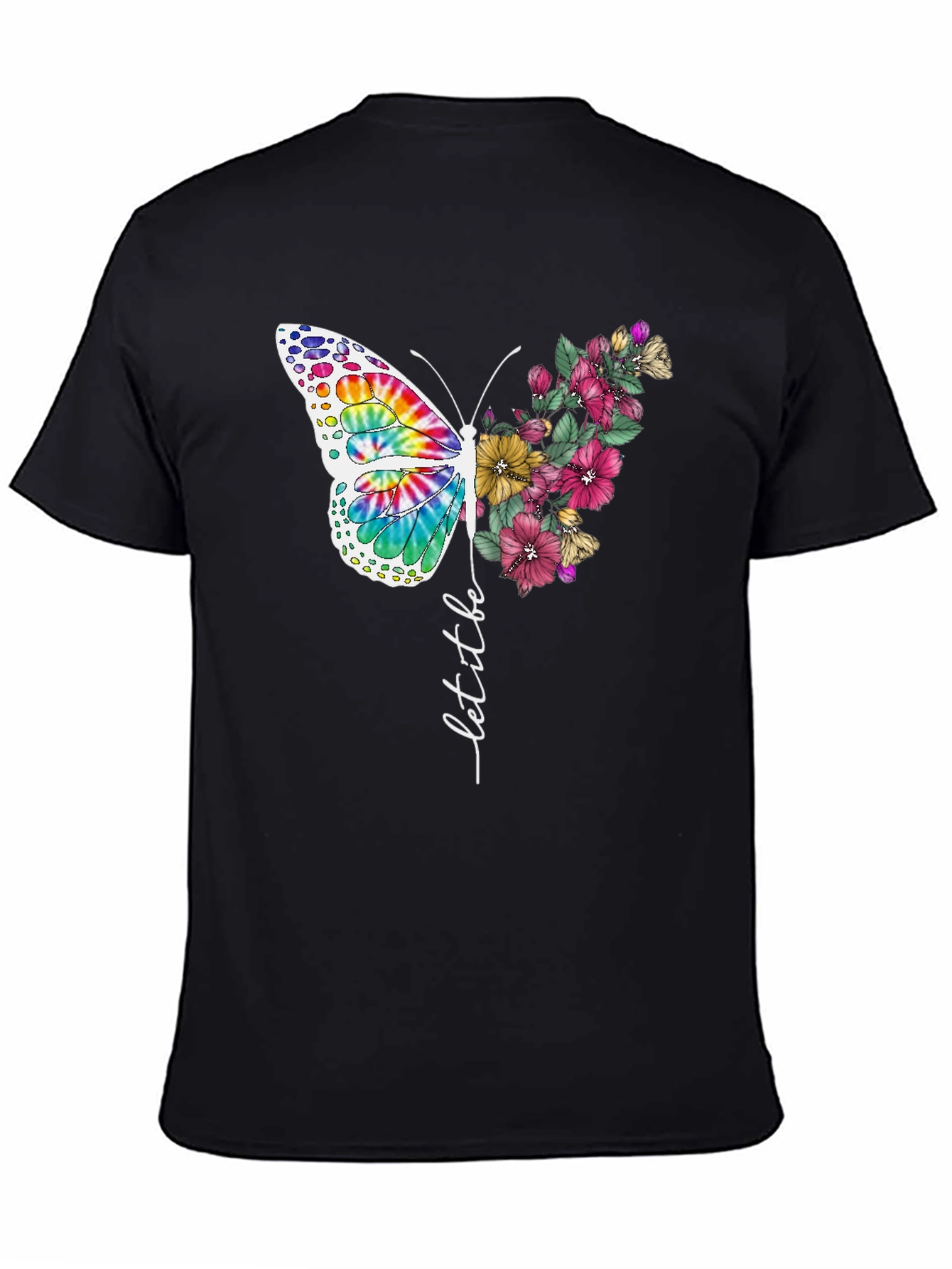 Butterfly Floral Graphic Tee - Let It Be Black T-Shirt