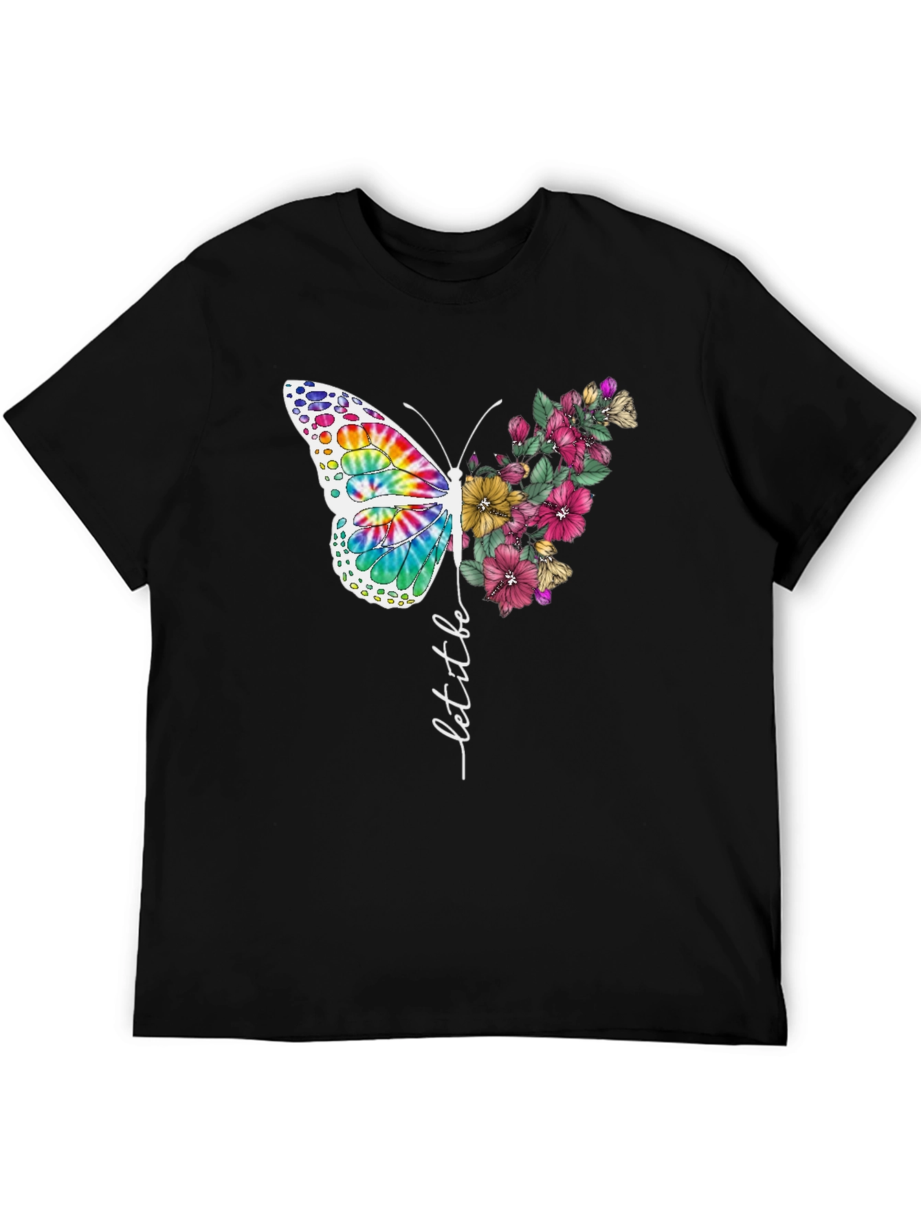 Butterfly Floral Graphic Tee - Let It Be Black T-Shirt