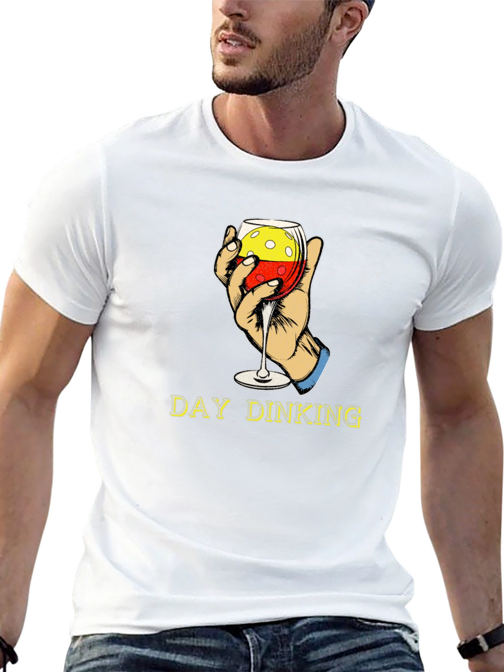 Day Drinking T-Shirt: Wine Glass Pickleball Design