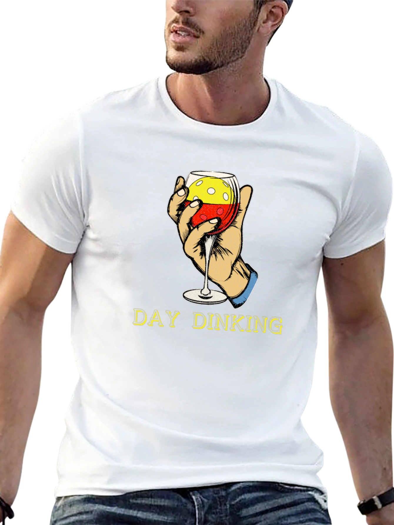 Day Drinking T-Shirt: Wine Glass Pickleball Design