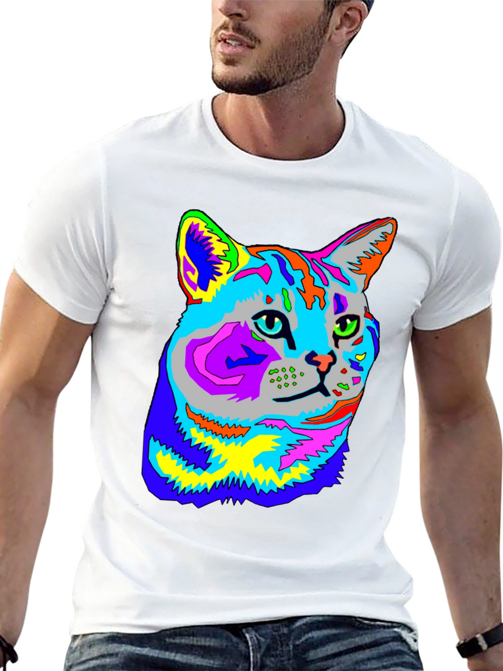 Vibrant Cat Graphic Tee - Unique Animal Lover Shirt