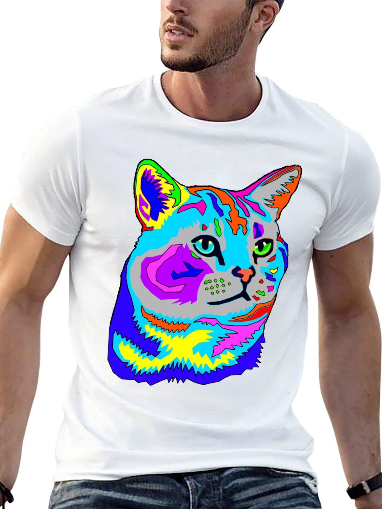 Vibrant Cat Graphic Tee - Unique Animal Lover Shirt