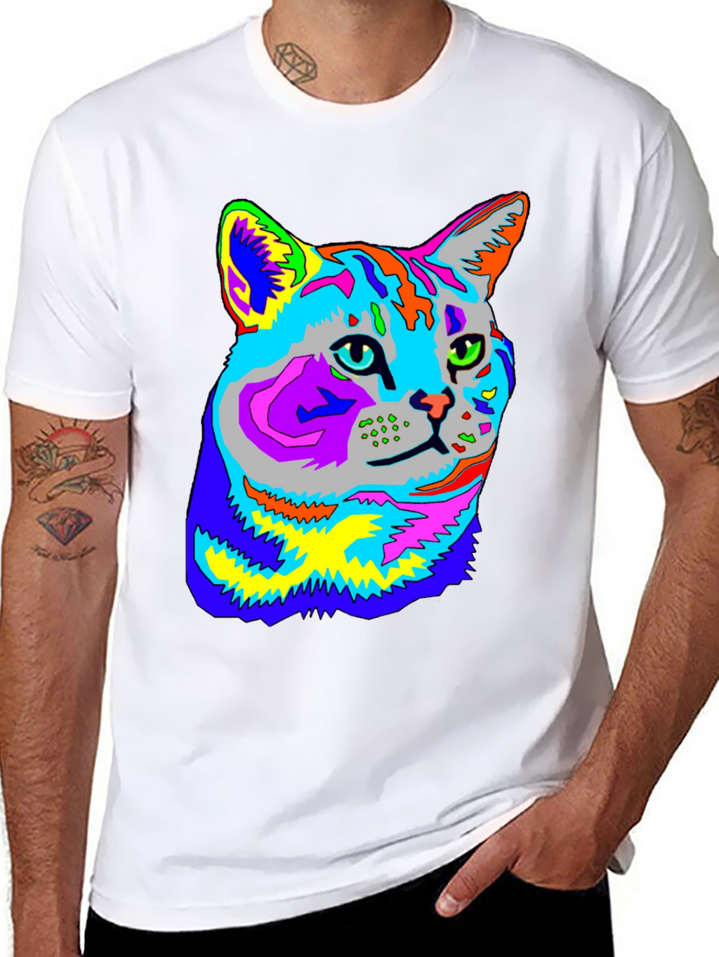 Vibrant Cat Graphic Tee - Unique Animal Lover Shirt