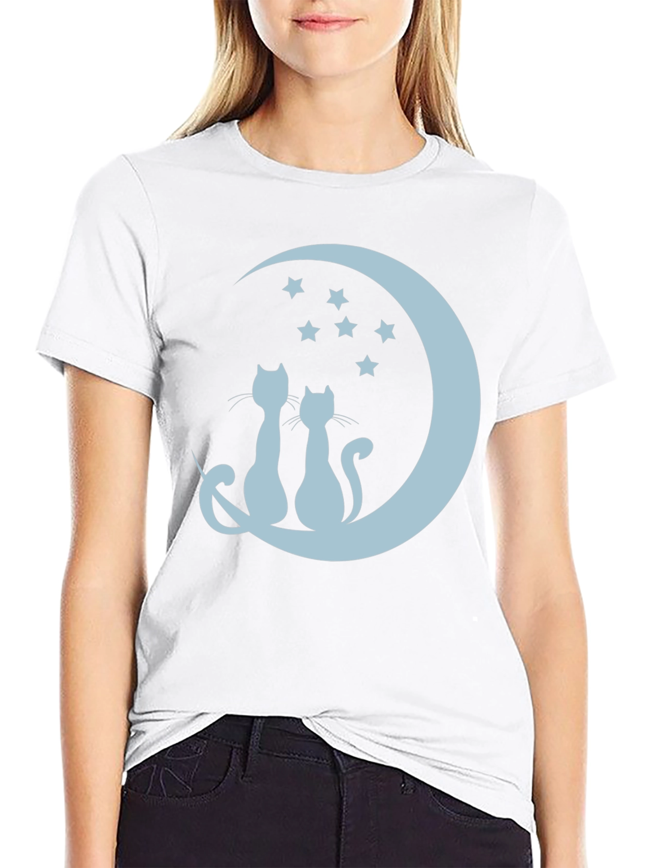 Cats On Moon Graphic Tee - Black Unisex T-Shirt
