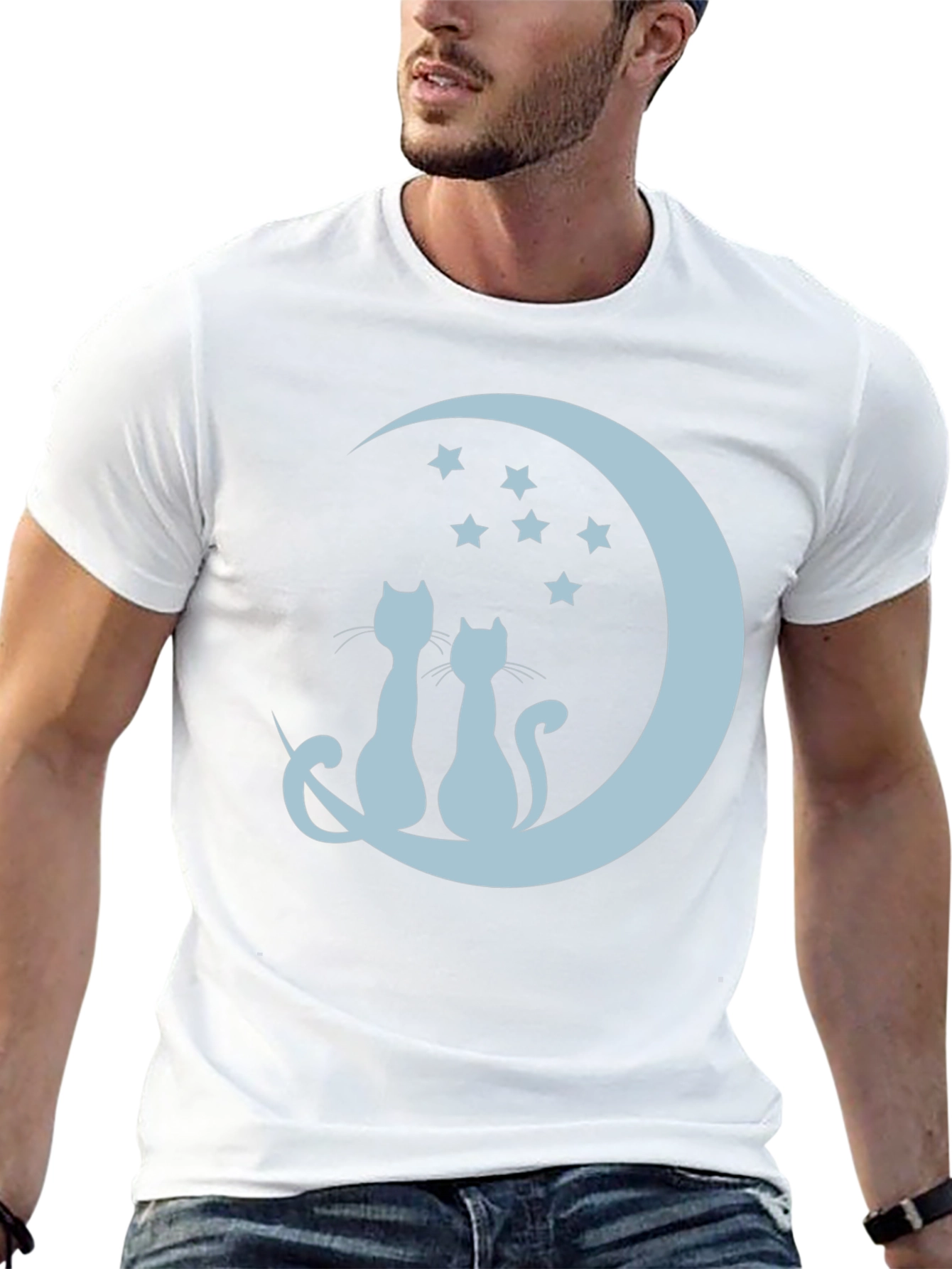 Cats On Moon Graphic Tee - Black Unisex T-Shirt