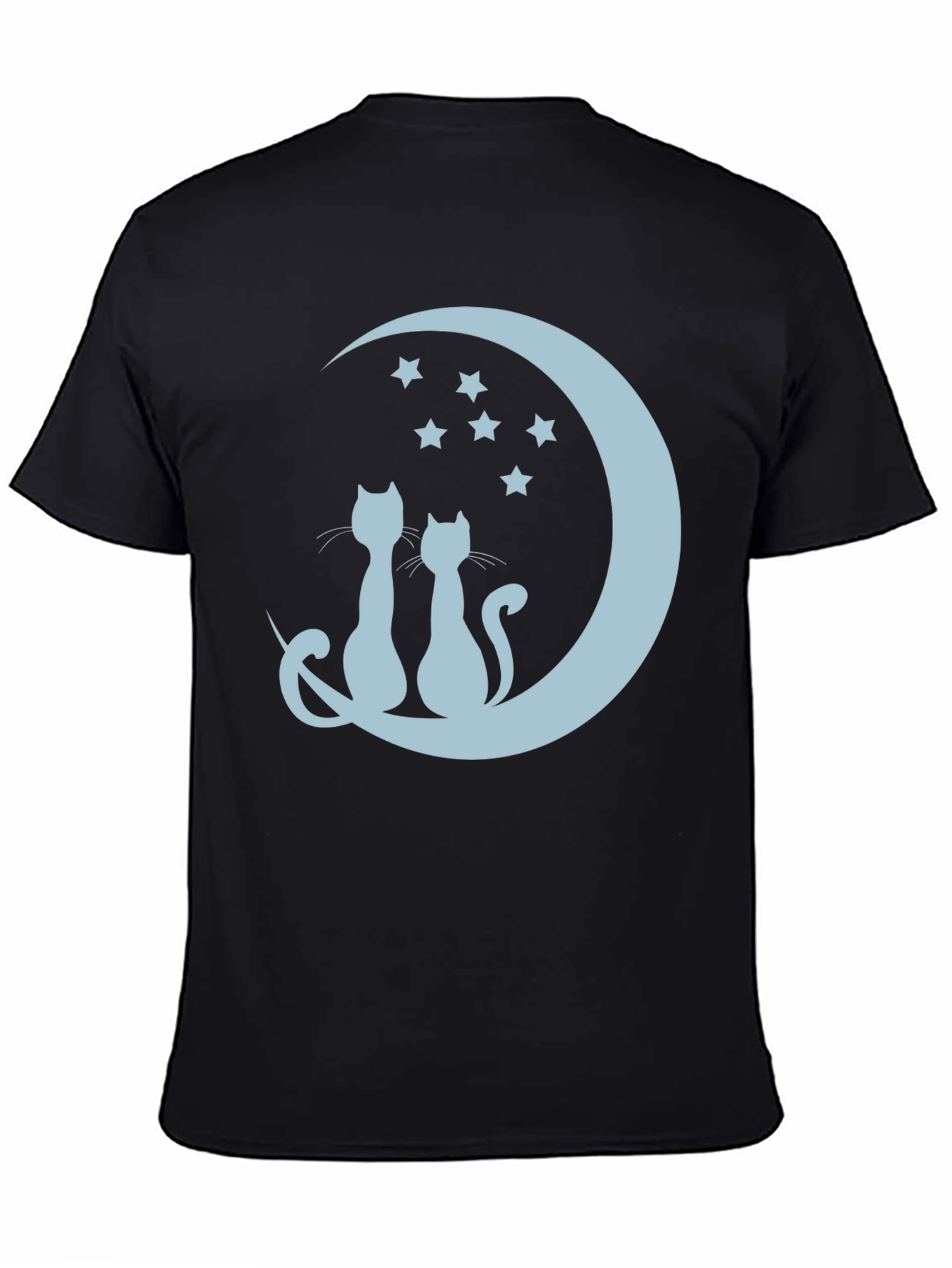 Cats On Moon Graphic Tee - Black Unisex T-Shirt