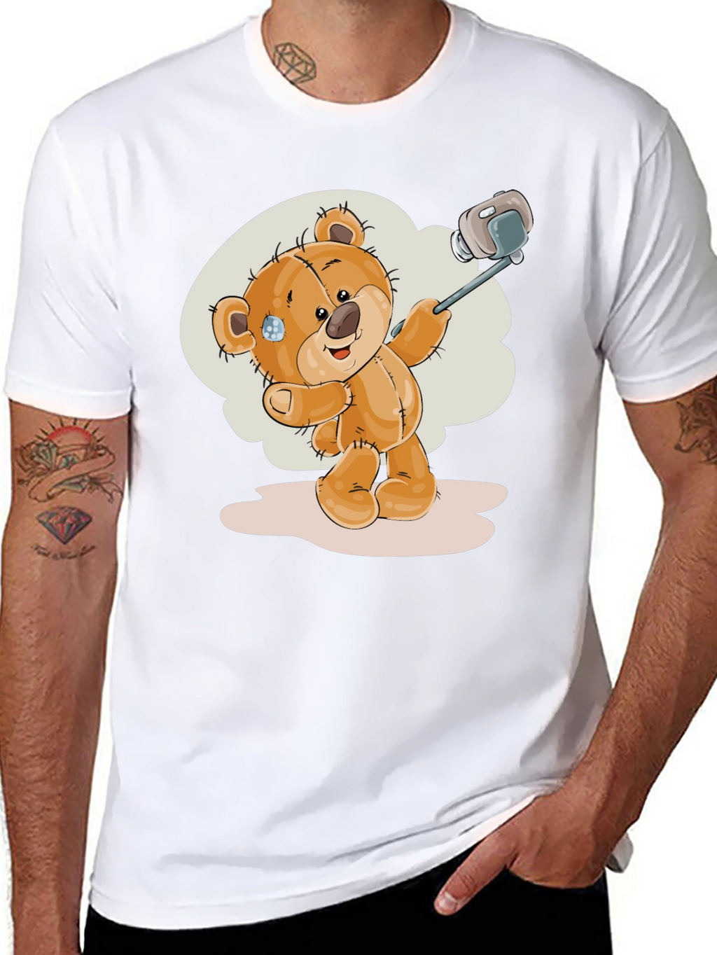 Teddy Bear Selfie T-Shirt - Black Cotton Tee