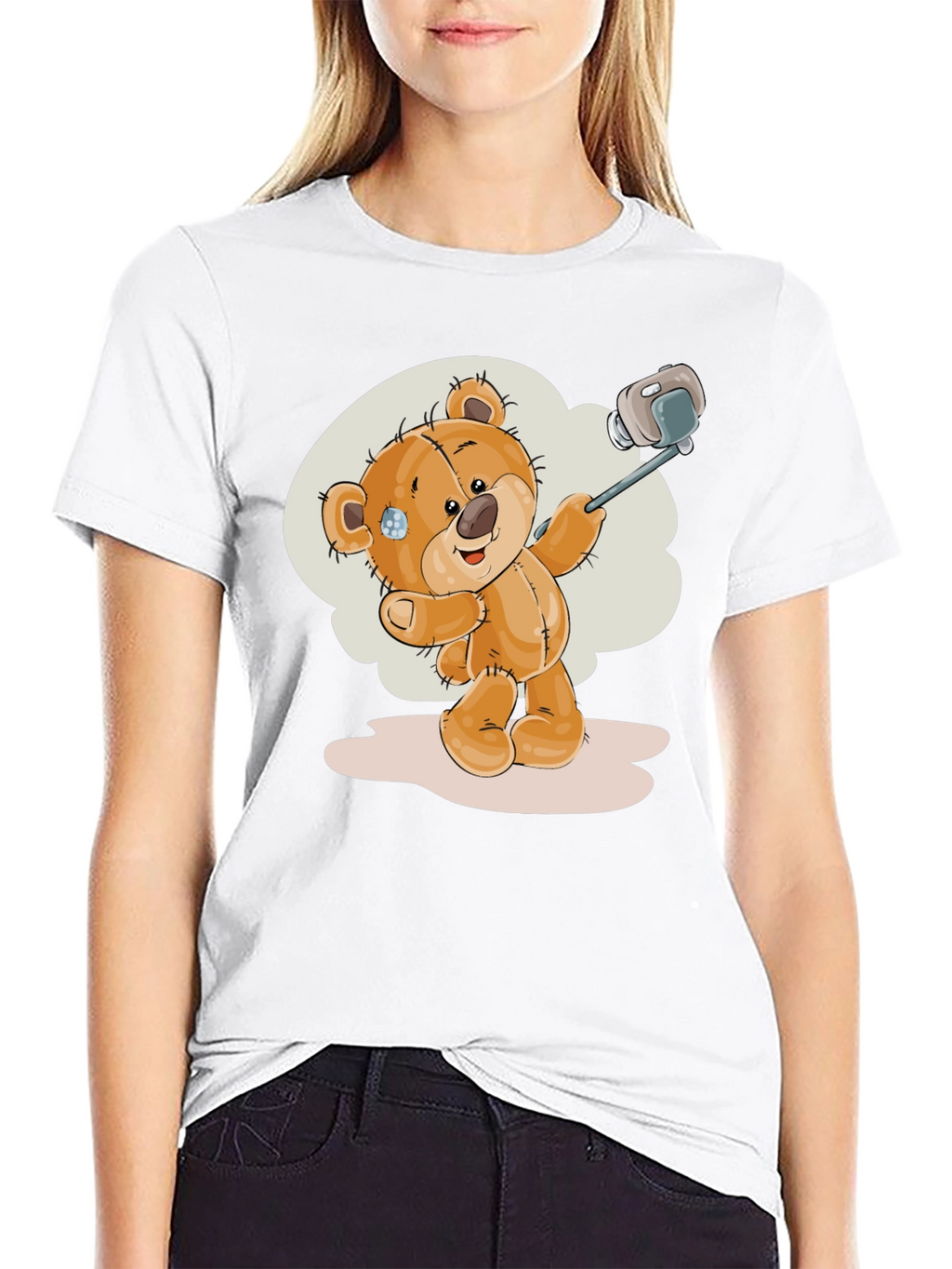 Teddy Bear Selfie T-Shirt - Black Cotton Tee