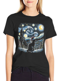 Starry Night Cat Christmas T-Shirt