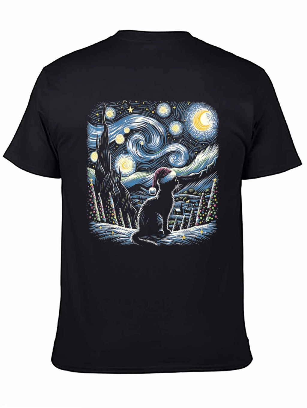 Starry Night Cat Christmas T-Shirt