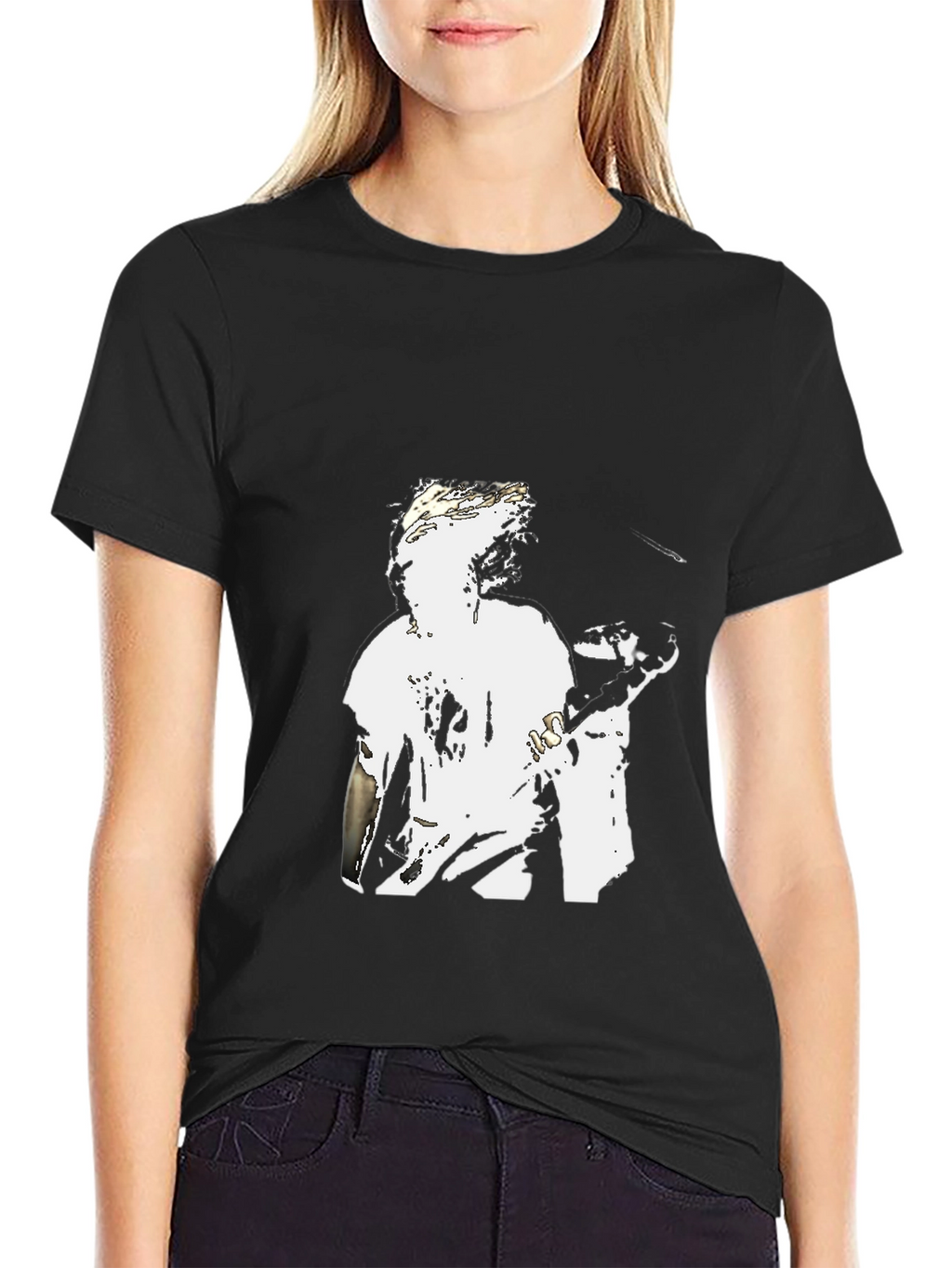 Black Graphic Tee - White Figure Design