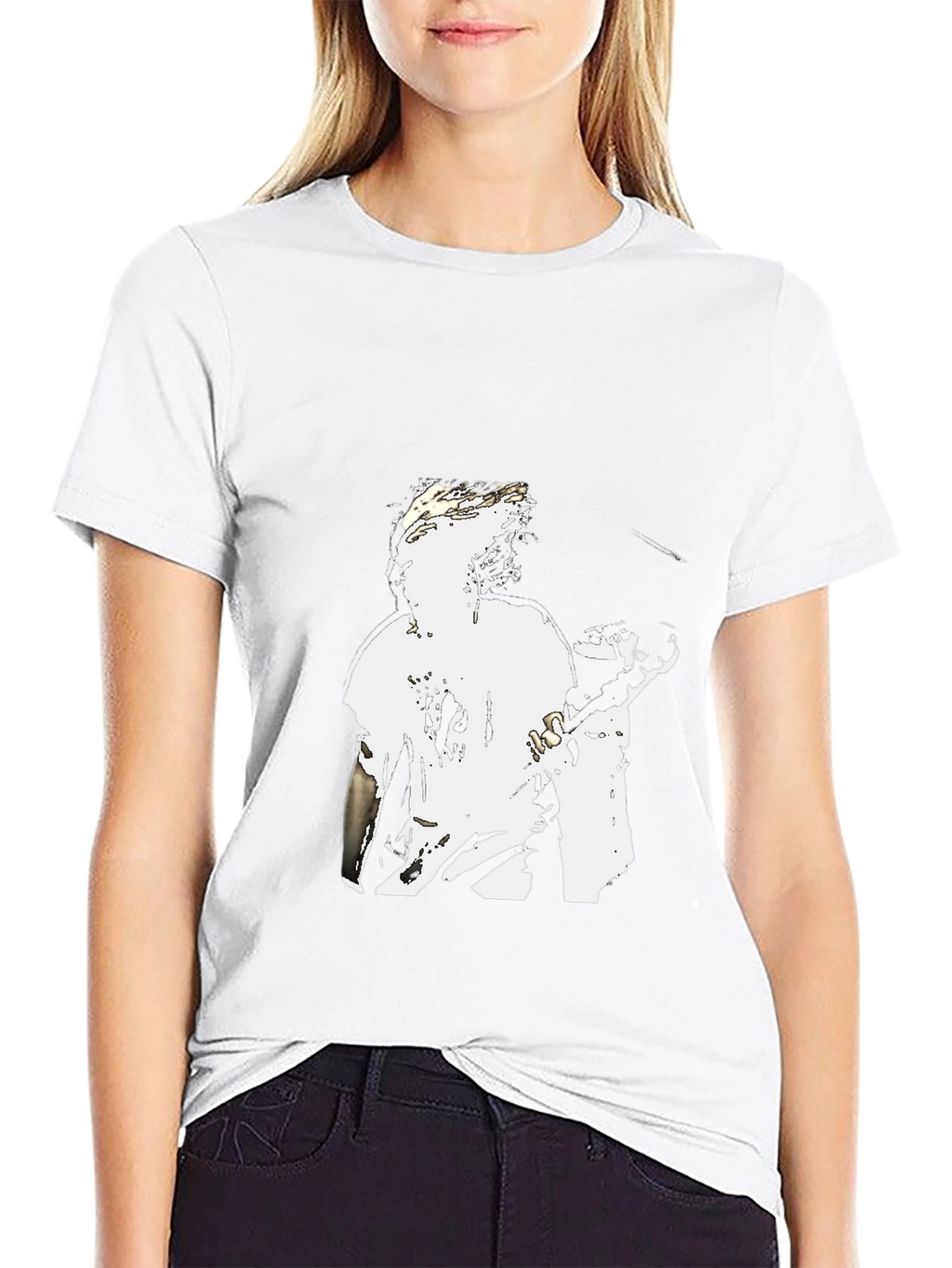 Black Graphic Tee - White Figure Design