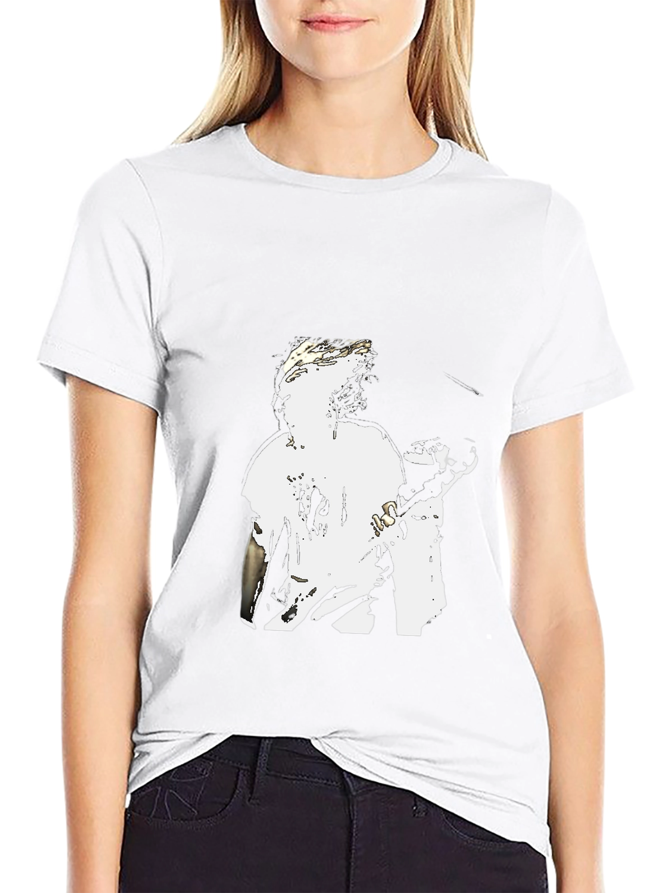 Black Graphic Tee - White Figure Design