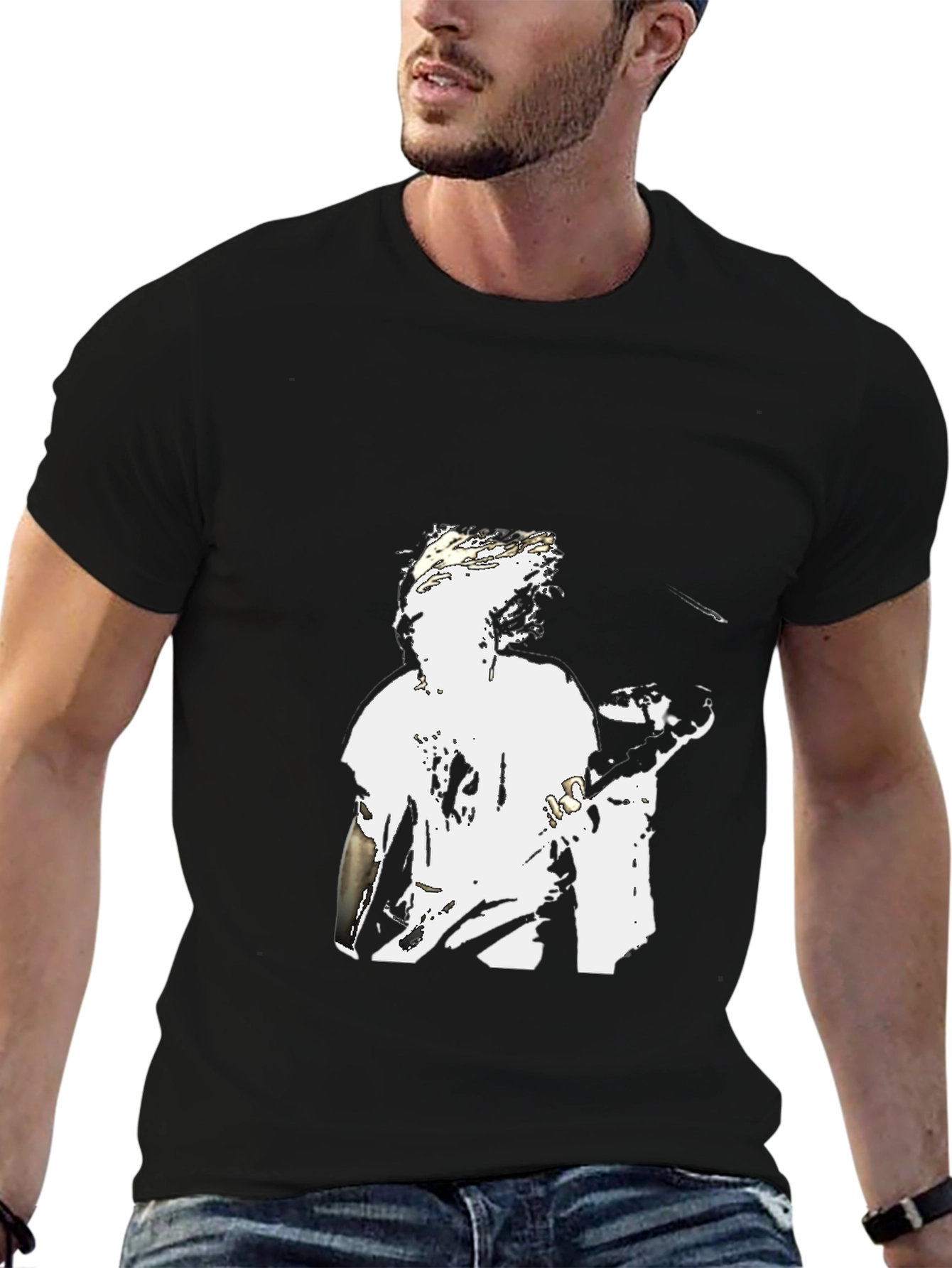 Black Graphic Tee - White Figure Design