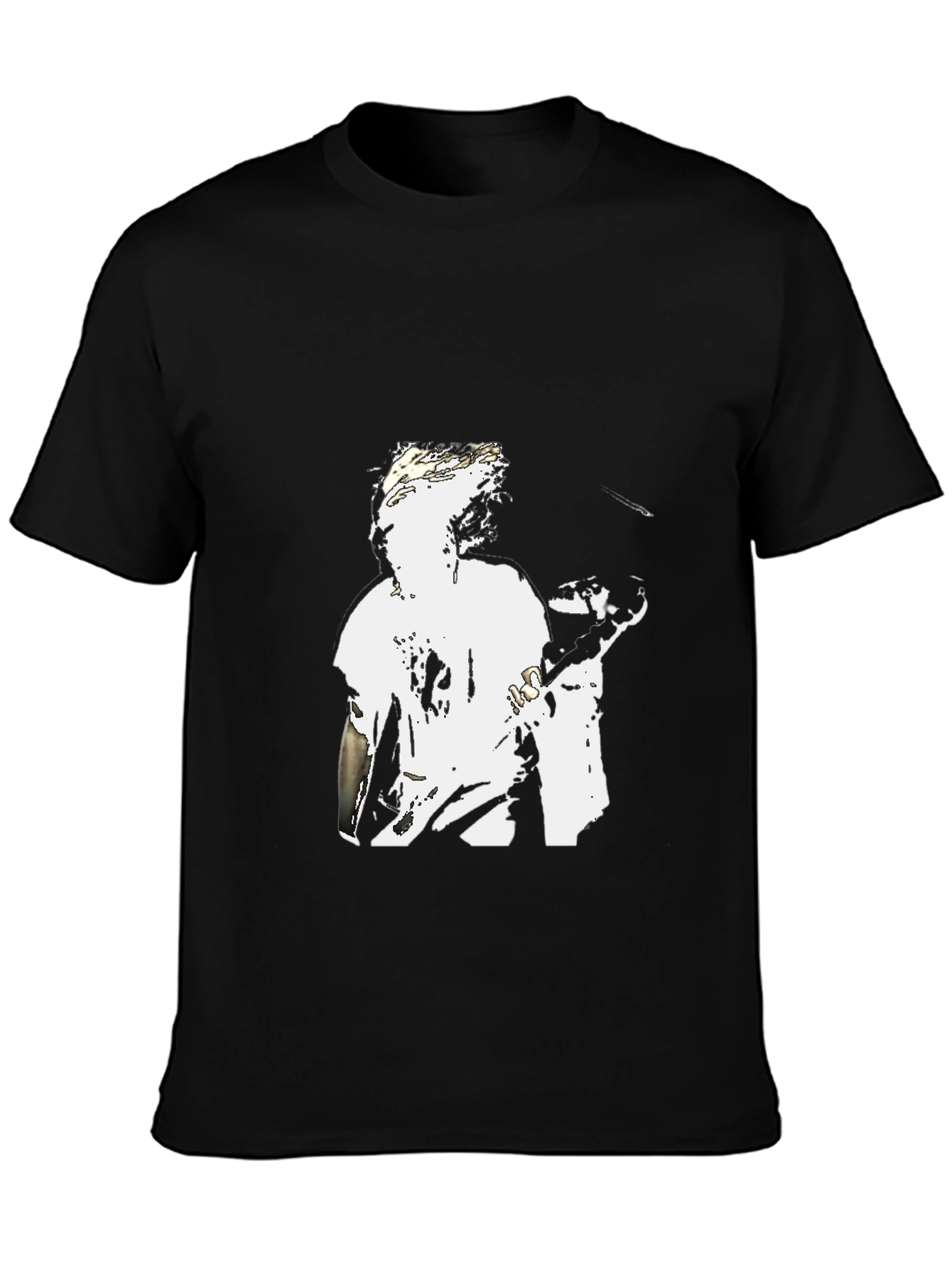 Black Graphic Tee - White Figure Design