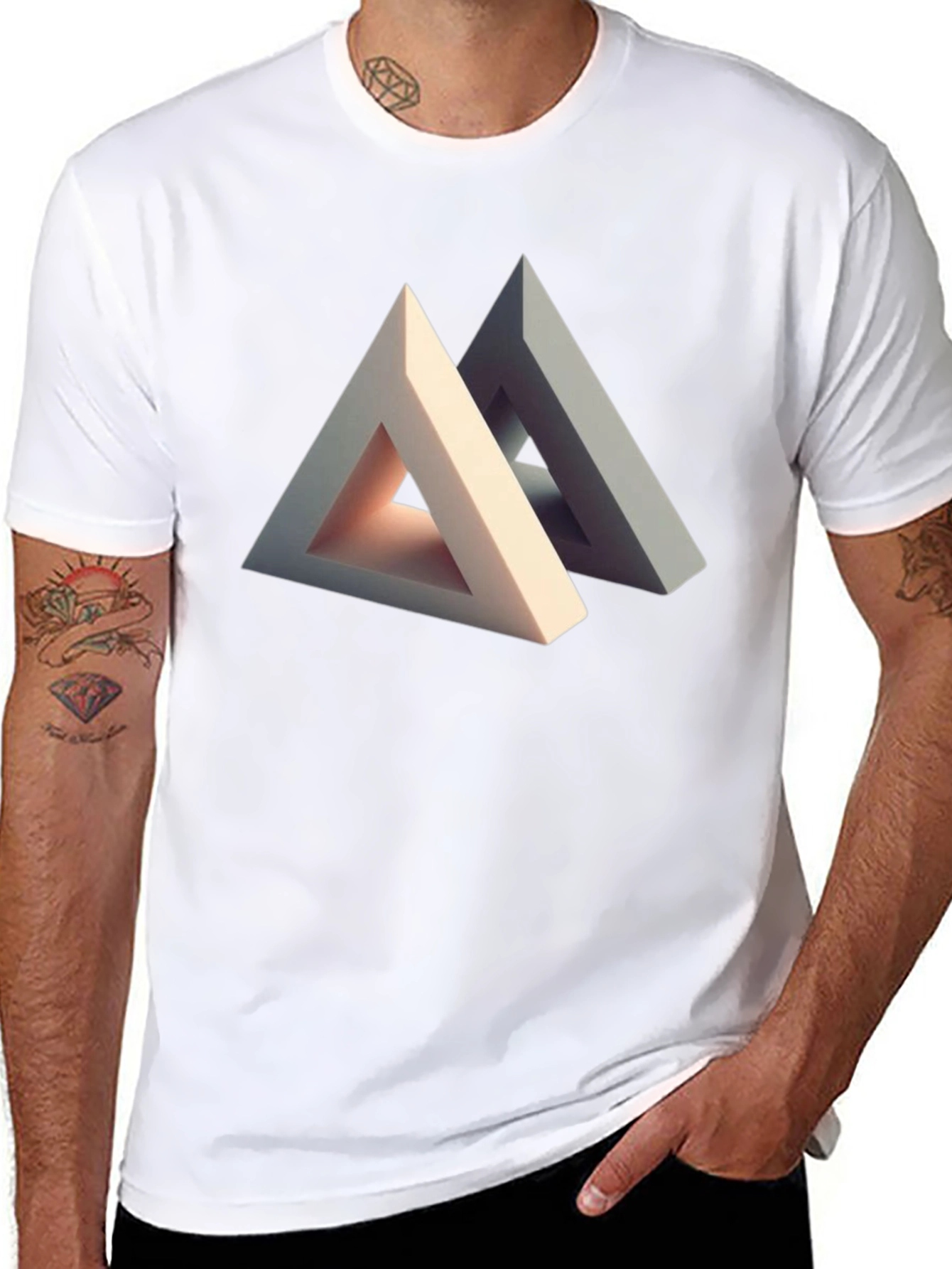 Abstract Triangle Illusion Graphic Tee - Modern Art Shirt