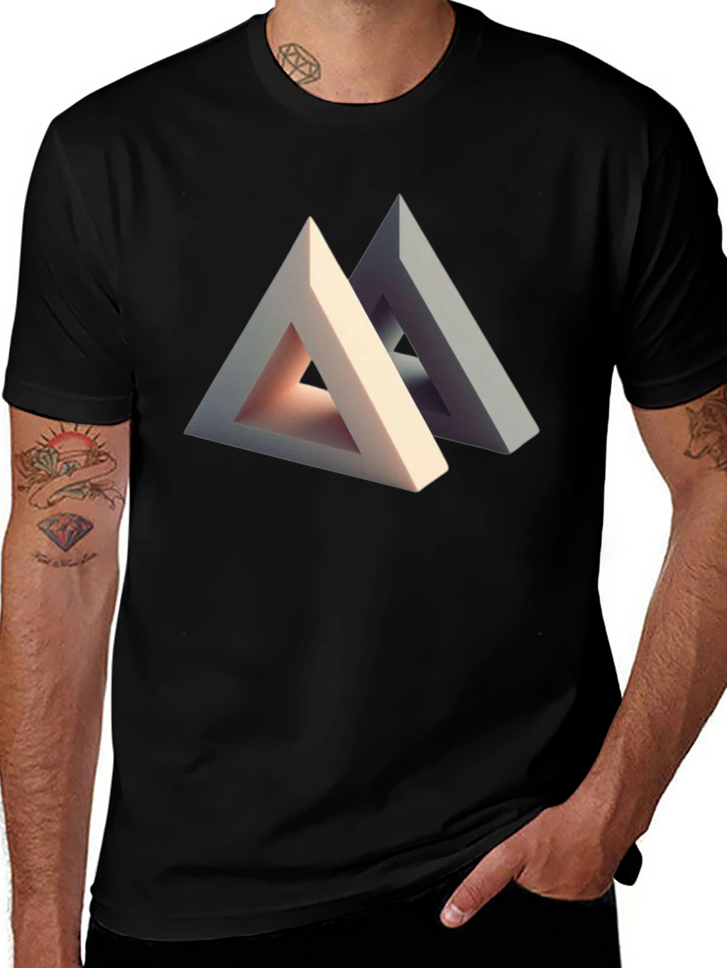 Abstract Triangle Illusion Graphic Tee - Modern Art Shirt