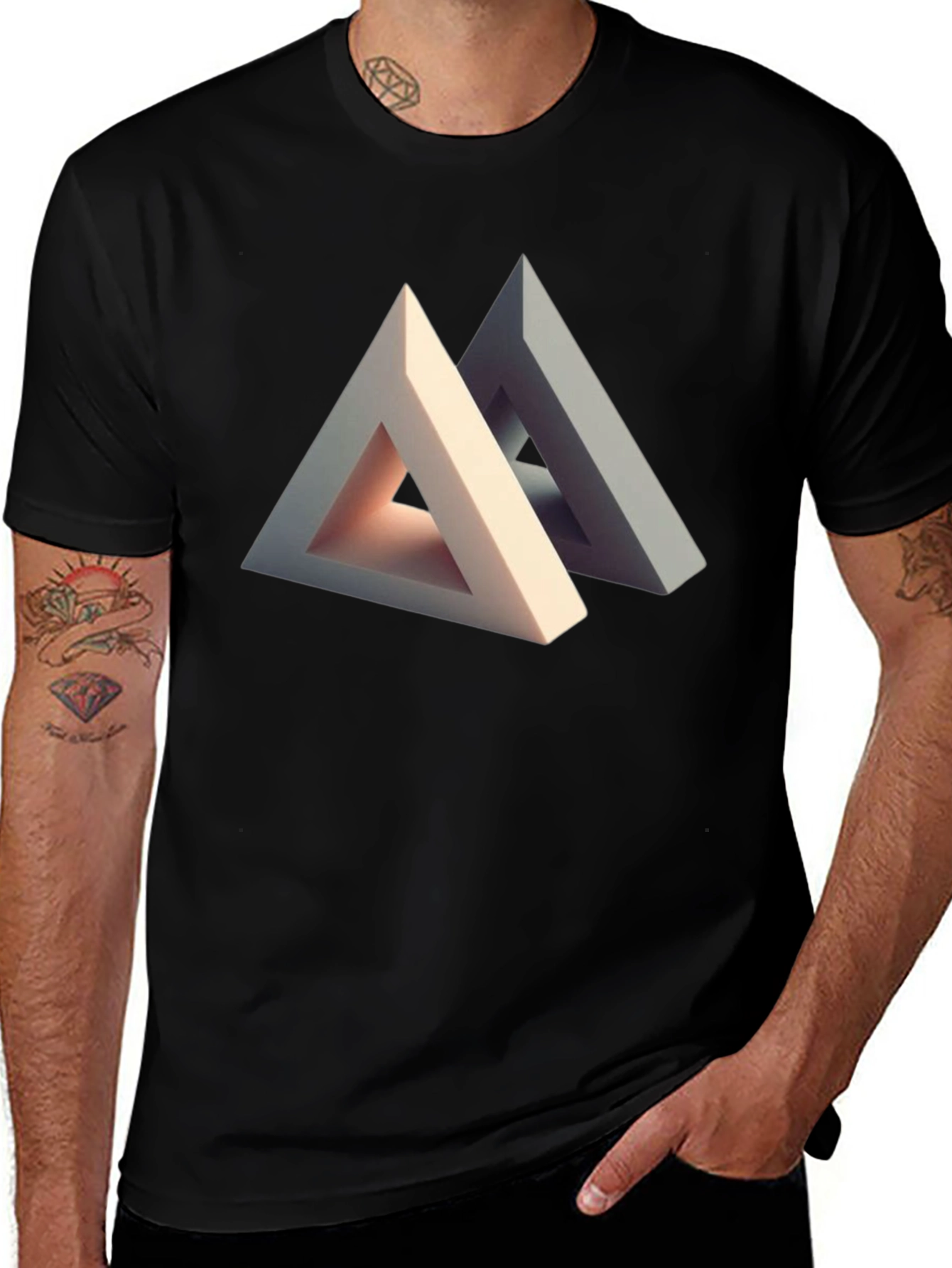 Abstract Triangle Illusion Graphic Tee - Modern Art Shirt