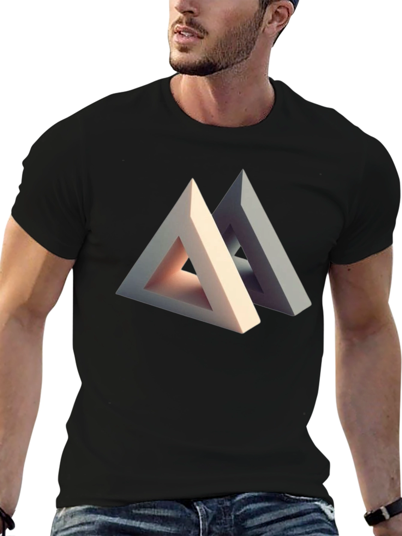 Abstract Triangle Illusion Graphic Tee - Modern Art Shirt