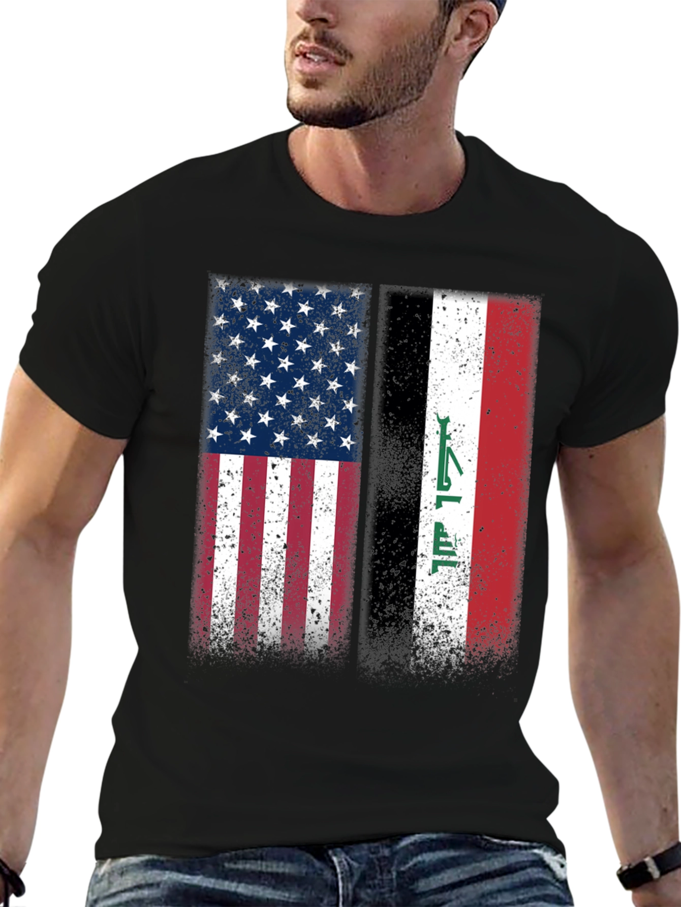 USA & Iraq Flags Distressed Graphic T-Shirt