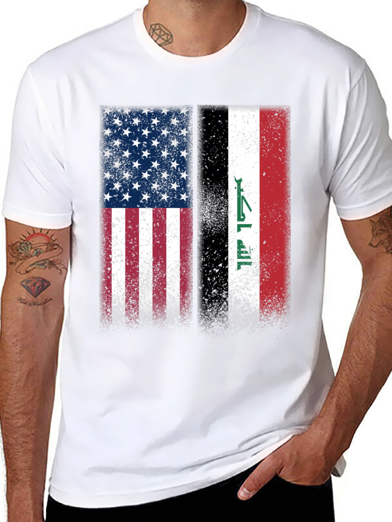 USA & Iraq Flags Distressed Graphic T-Shirt