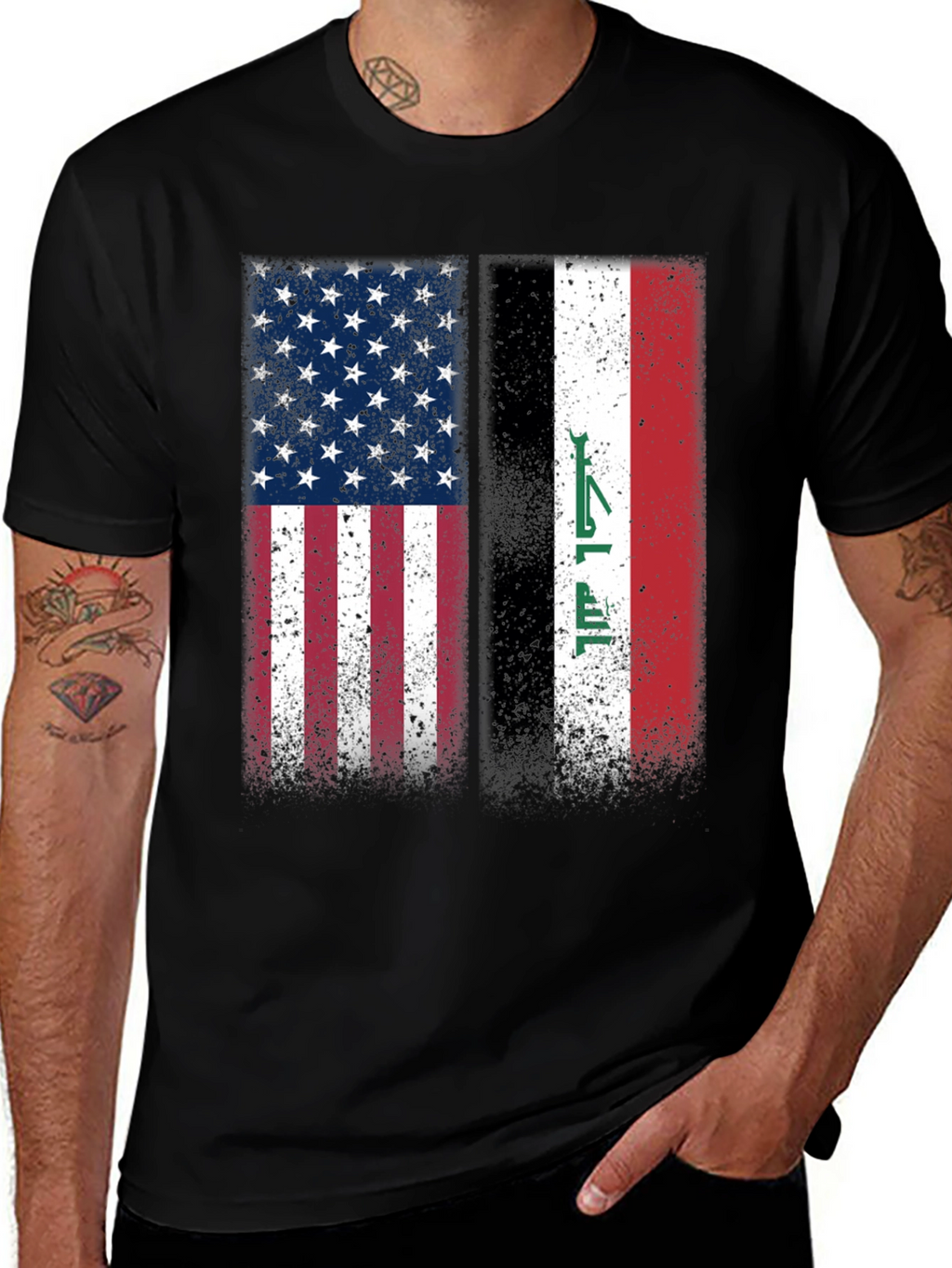 USA & Iraq Flags Distressed Graphic T-Shirt