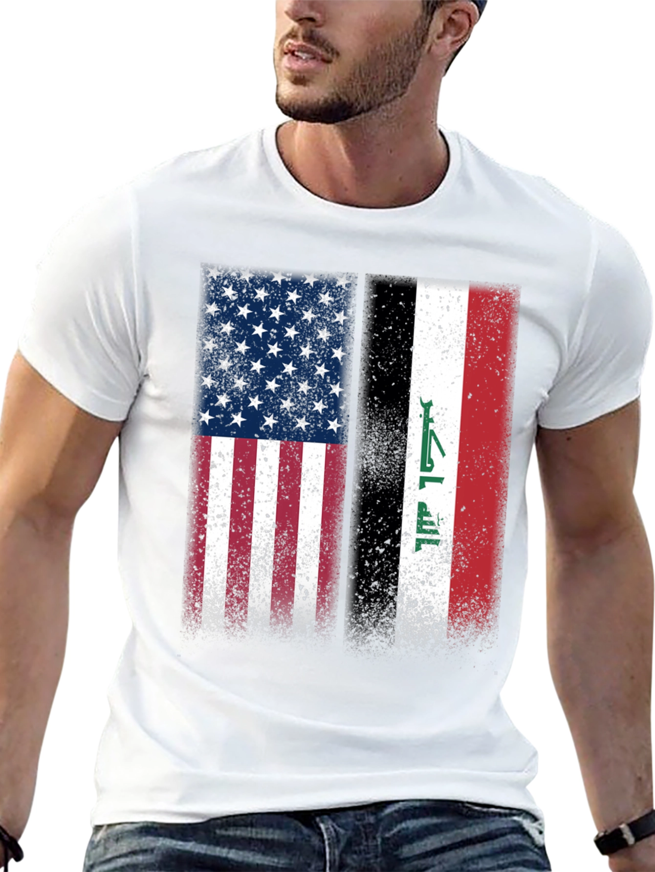 USA & Iraq Flags Distressed Graphic T-Shirt