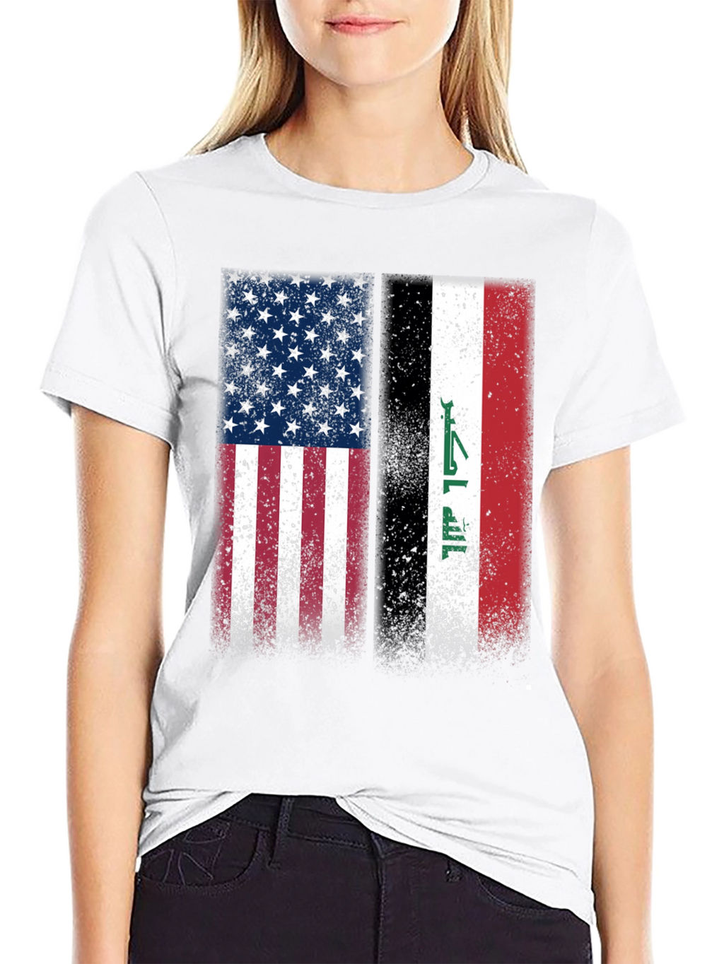 USA & Iraq Flags Distressed Graphic T-Shirt