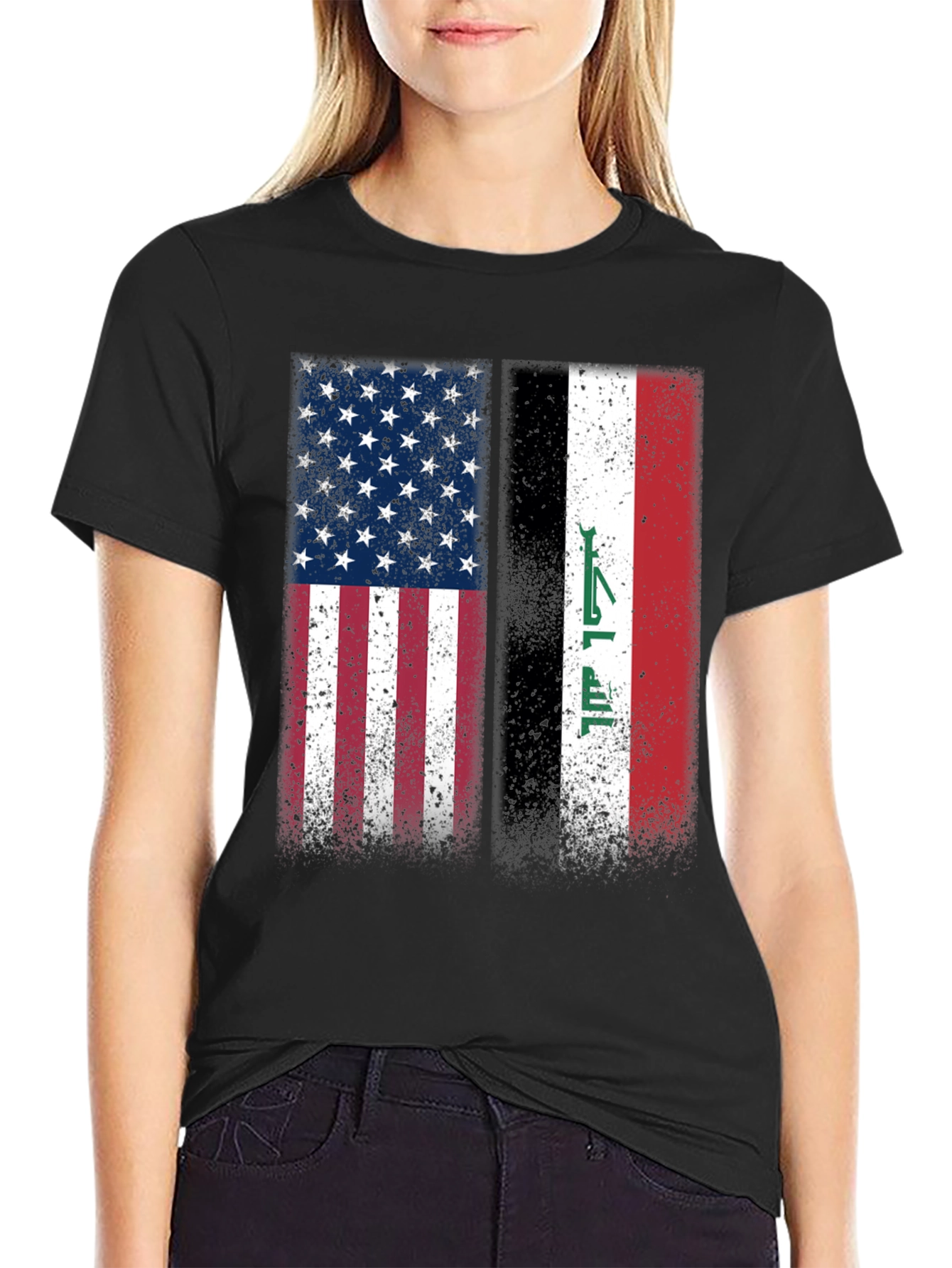 USA & Iraq Flags Distressed Graphic T-Shirt