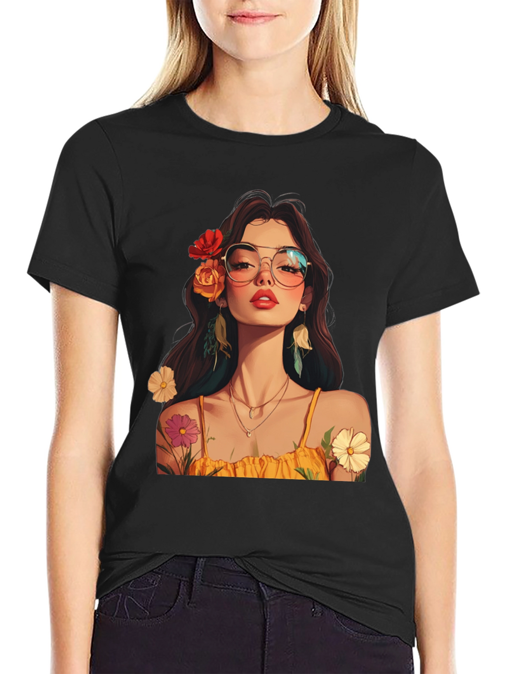 Floral Woman Graphic Tee - Stylish & Unique