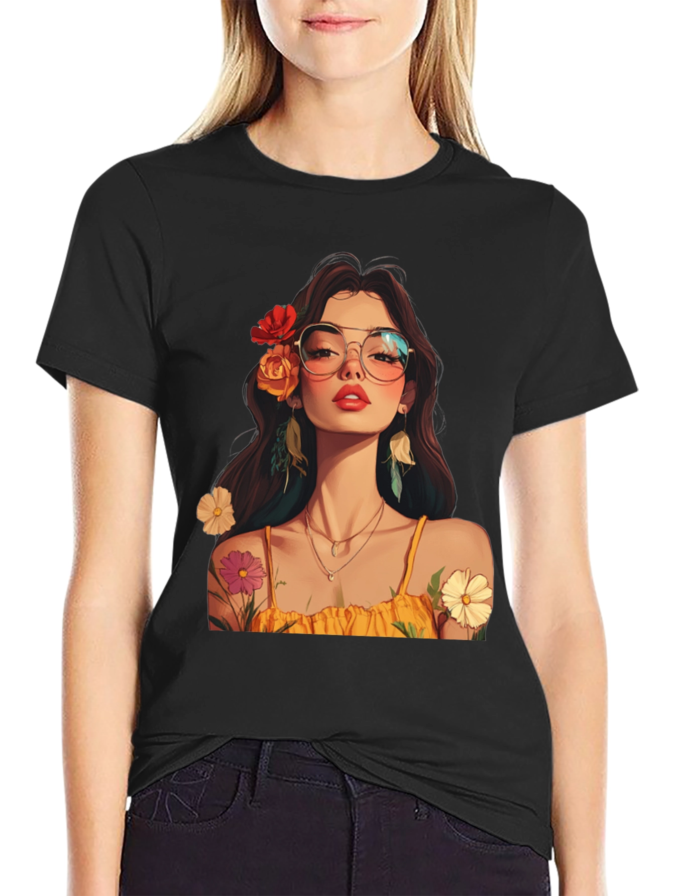 Floral Woman Graphic Tee - Stylish & Unique