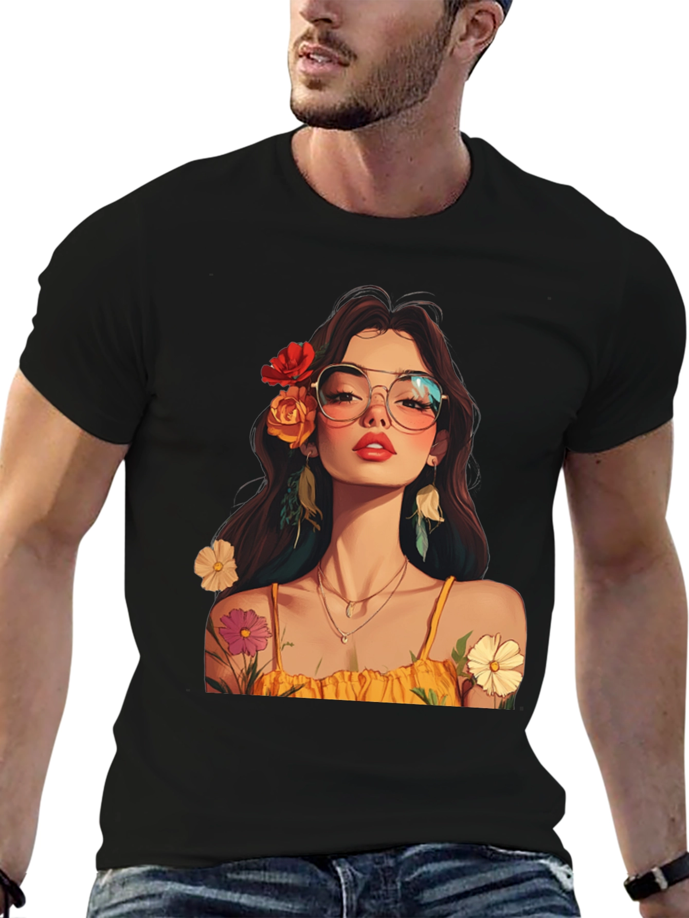 Floral Woman Graphic Tee - Stylish & Unique